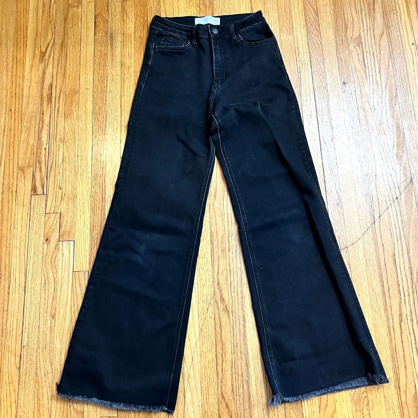 Vintage VINTAGE Bridge by Gly Jeans Women's 26 High Rise Wide Leg Black Pants Raw Hem Womens 26 Regular Black Wide-Leg Jeans 90s? Size 26" / US 2 / IT 38 - 2 Thumbnail