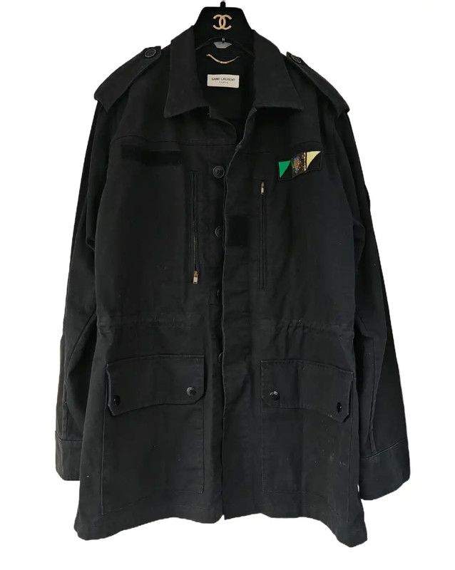Yves Saint Laurent YSL Black Cotton Embroidered Long Coat 0089 Size M / US 6-8 / IT 42-44 - 1 Thumbnail
