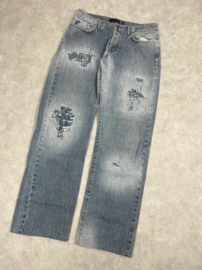 Just Cavalli 2000s Cavalli Distressed Light Blue Denim Jeans Size US 30 / EU 46 - 5 Thumbnail