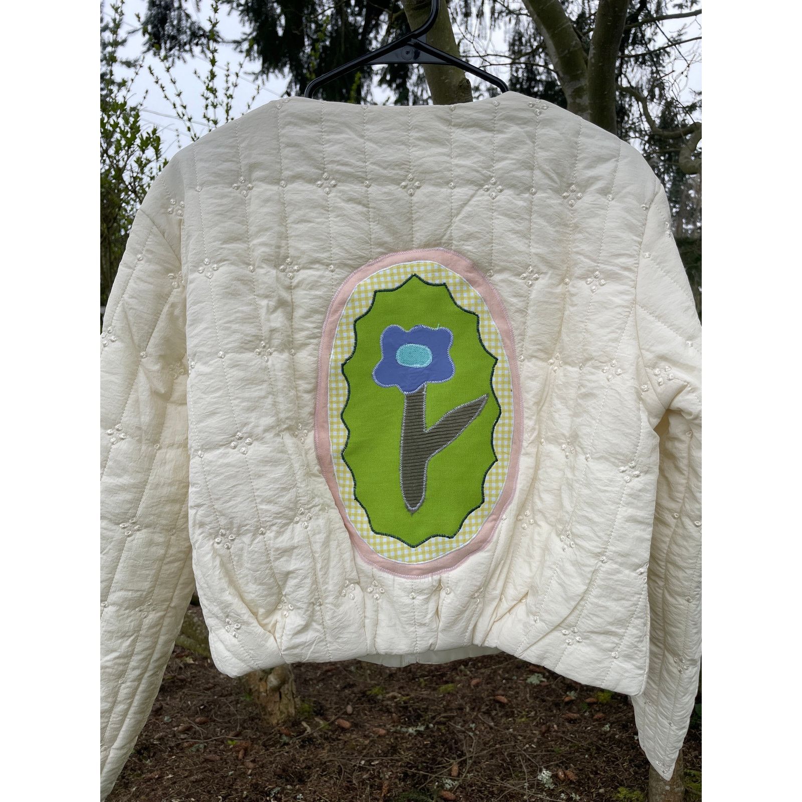 Handmade Size 6 Quilted Coat Jacket with Floral Applique Size M / US 6-8 / IT 42-44 - 8 Thumbnail
