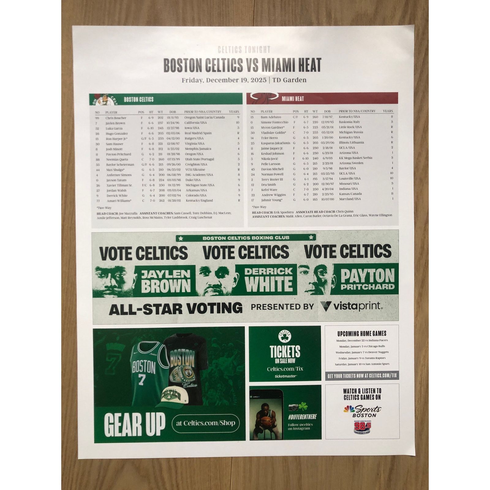 NBA Boston Celtics v Miami Heat 12/19/25 Poster Derrick White Size ONE SIZE - 4 Thumbnail