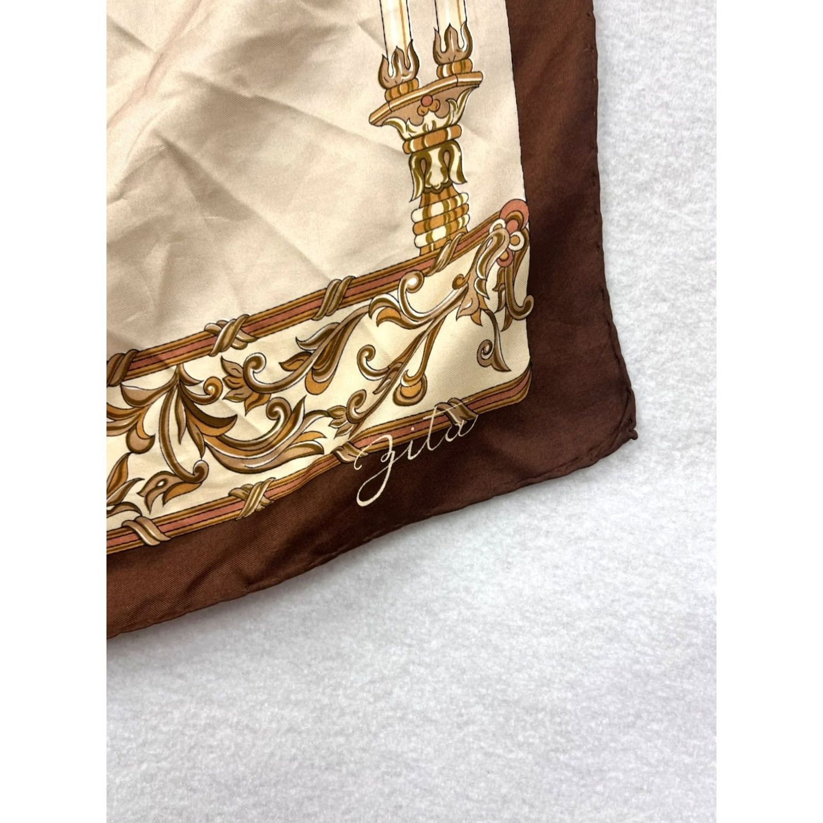 Vintage VINTAGE Michel Paris Silk Scarf Brown Cream Helmet Design Scarf Women Square Like New Size ONE SIZE - 4 Thumbnail