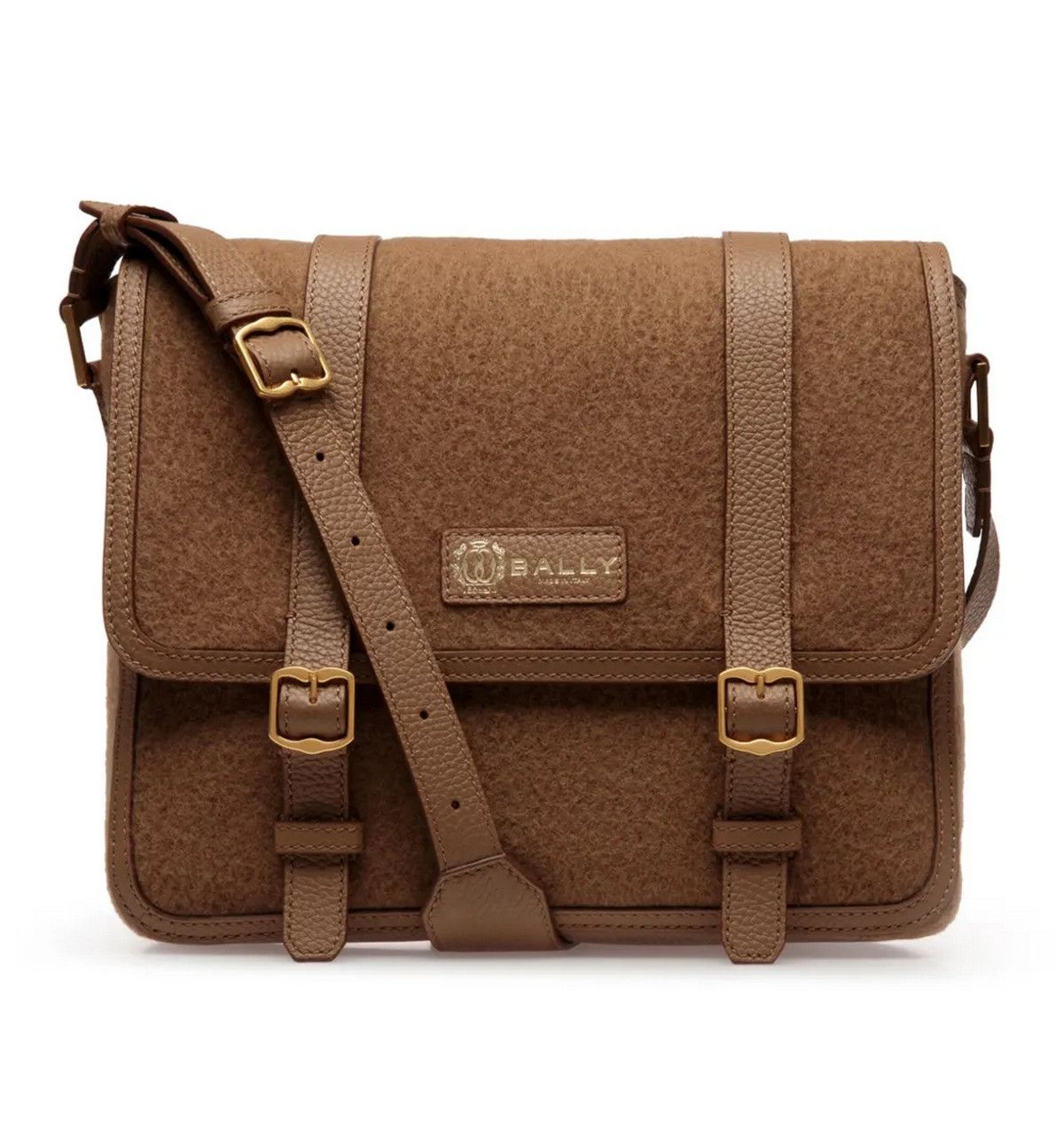 BALLY Switzerland brown wool cashmere leather messenger bag