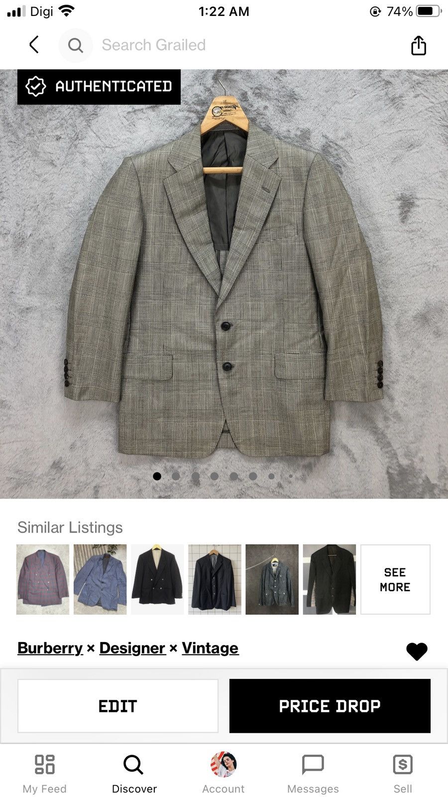 Burberry BURBERRYS WOOL&MOHAIR CLASSIC CHECKED SUITS JACKET #5543-196 Size 38R - 11 Thumbnail