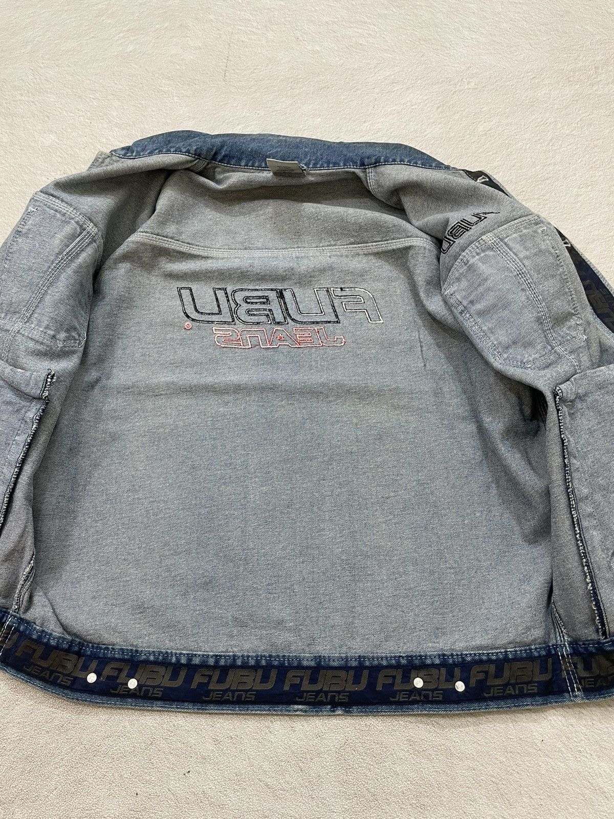 Japanese Brand 2000s Japan Fubu Denim Jacket Embroidered Big Logo Y2K 14th Size US XL / EU 56 / 4 - 6 Thumbnail