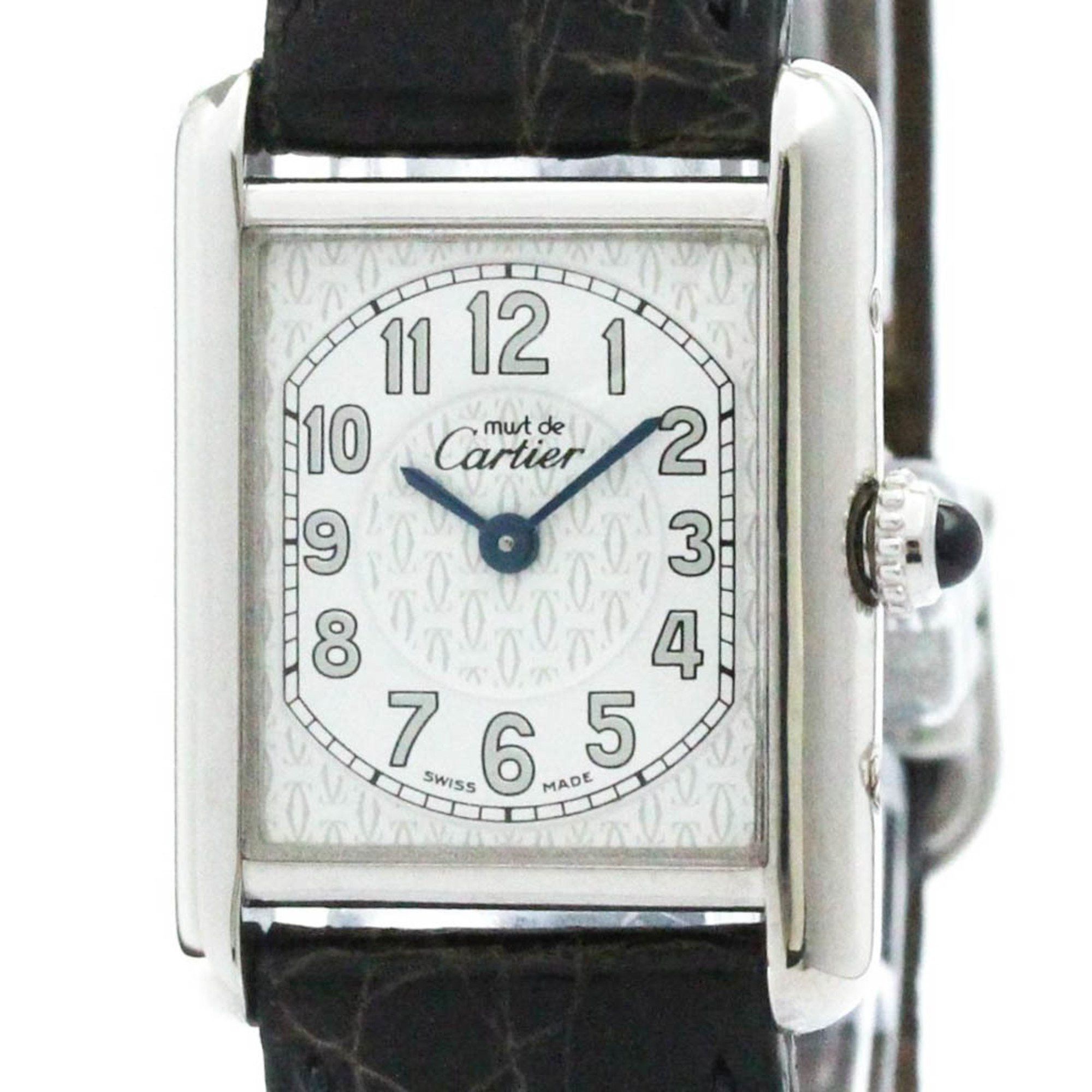Cartier Must Tank Stainless Steel Leather Quartz Ladies Watch W1014254 in White, Women's