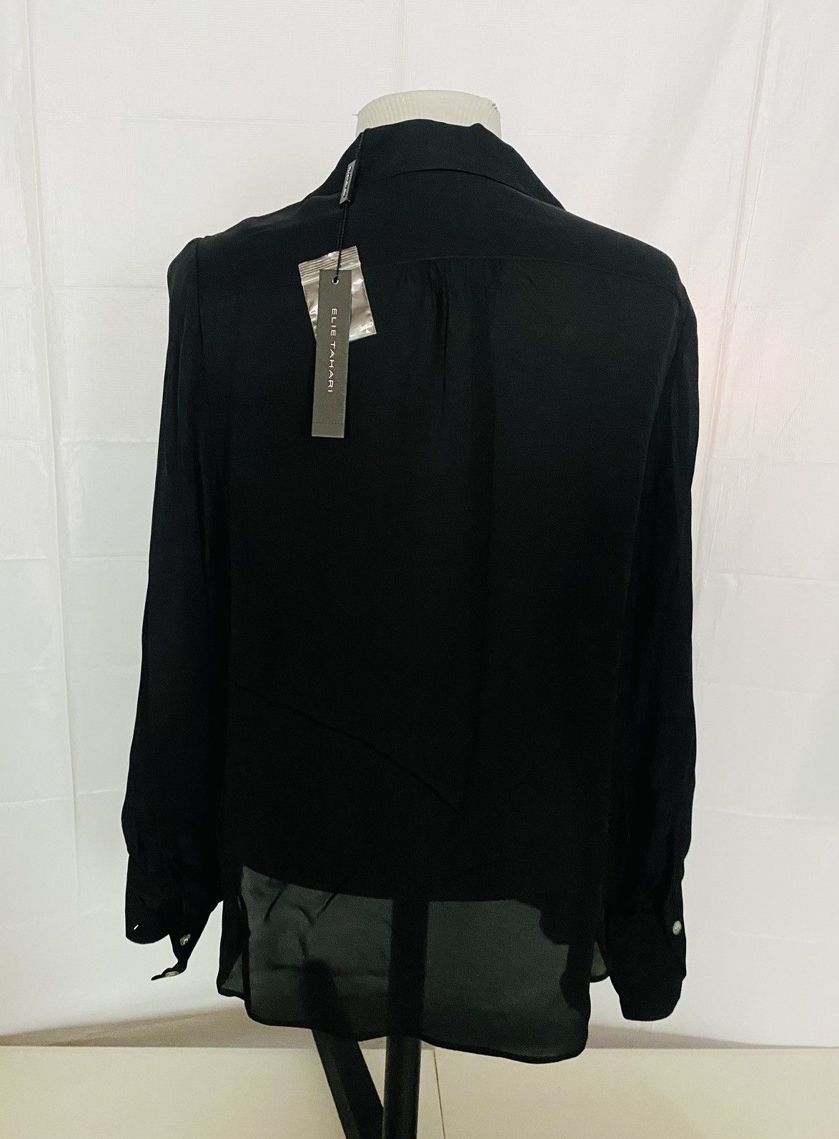 Elie Tahari Elie Tahari Blk Chiffon Sheer Silk Split Satin Collar M NWT Size M / US 6-8 / IT 42-44 - 4 Thumbnail