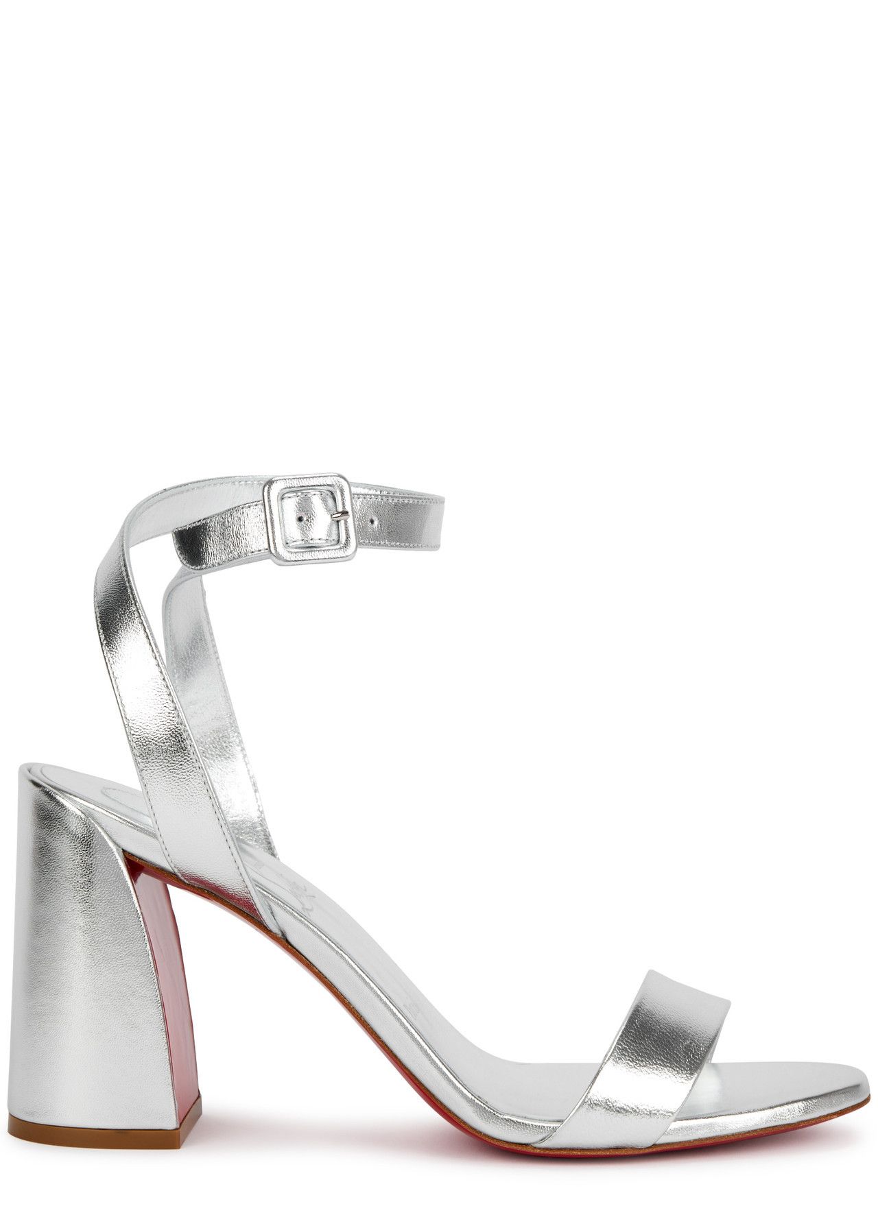 Christian Louboutin Miss Sabina 85 Silver Ankle Strap Block Heel Sandal 37 Size US 7 / IT 37 - 1 Thumbnail