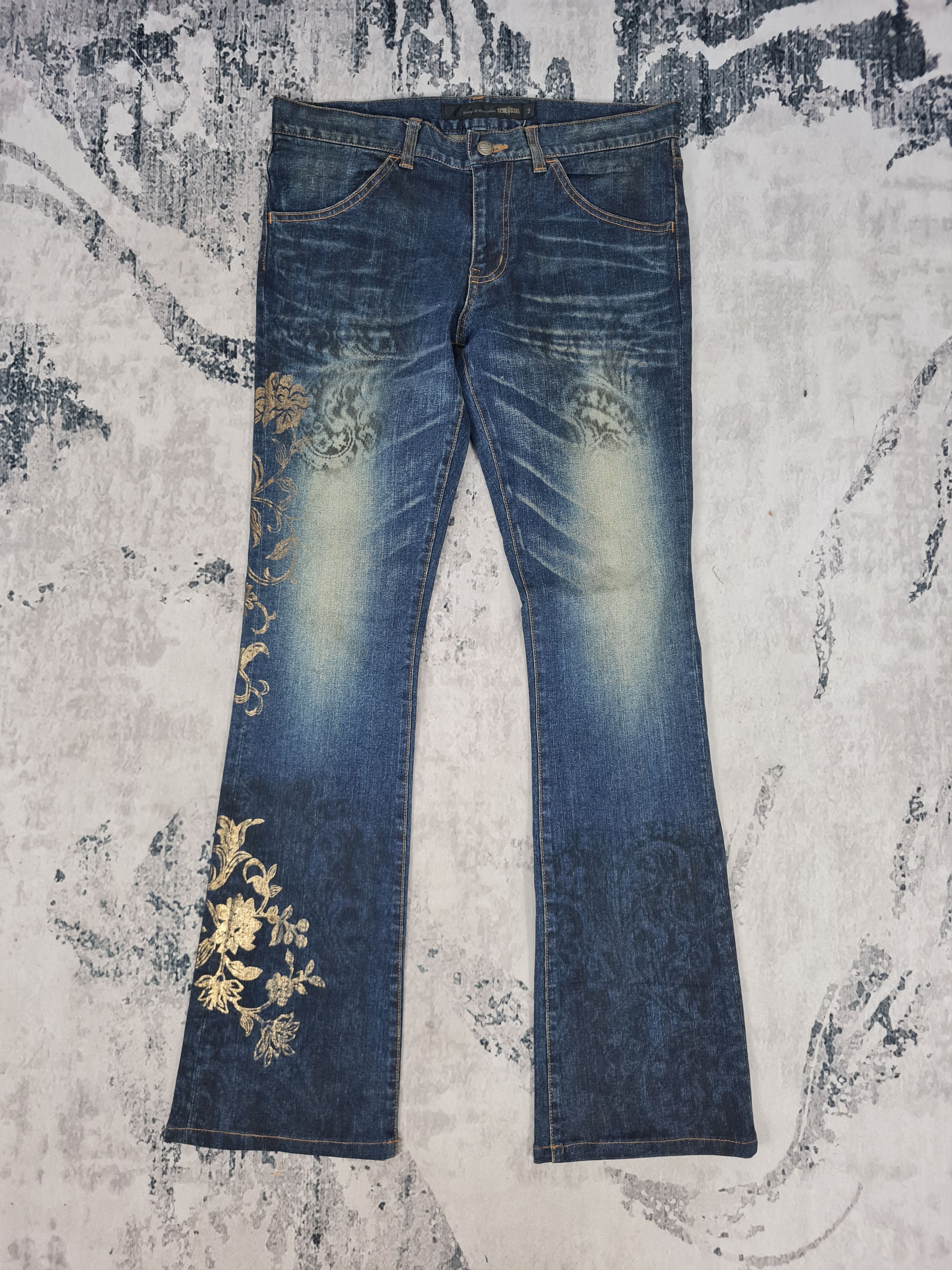 image of If Six Was Nine x Schlussel Flowers Print Art Flare Bootcut Jeans 32X32 Jb0152 in Blue, Men's