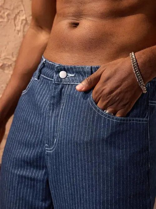 Jean × Vintage Striped Y2K baggy skate 90s denim jeans Size US 31 - 2 Thumbnail