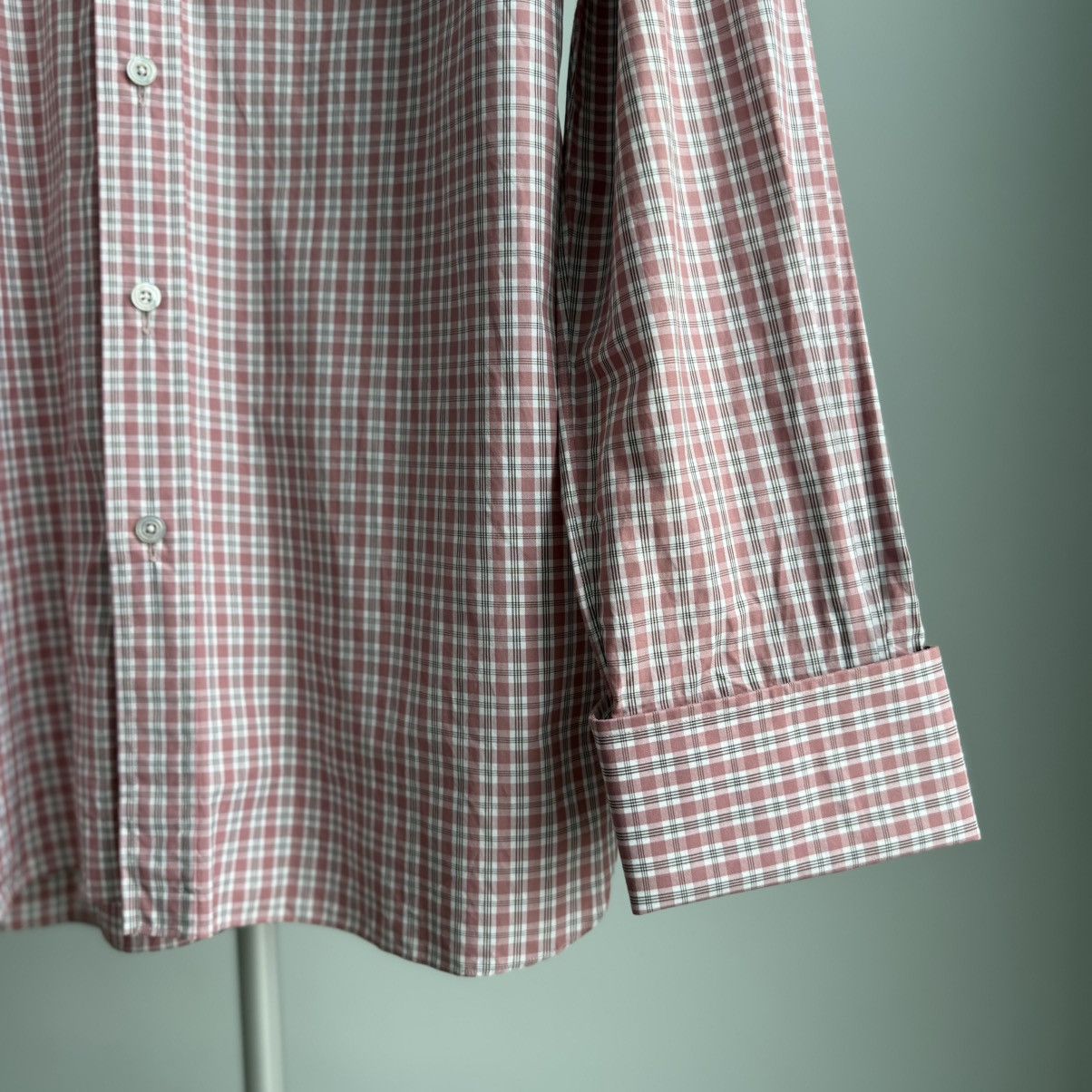 Tom Ford Tom Ford Pink White Check Cotton Dress Shirt French Cuff Size US M / EU 48-50 / 2 - 6 Thumbnail