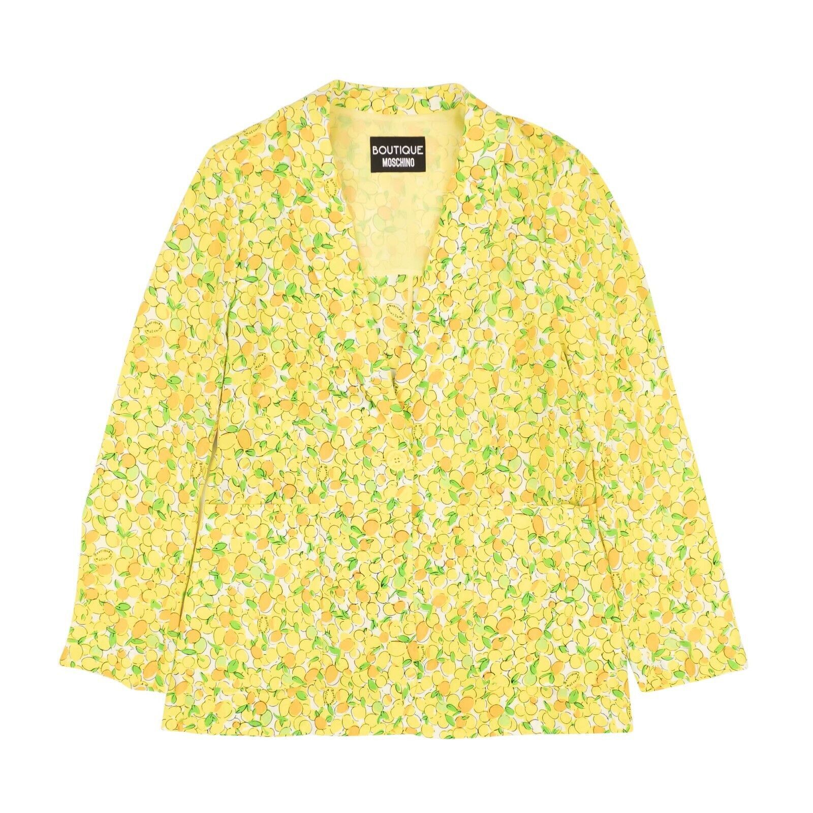 Image of Moschino Boutique Yellow Lemon Print Silk Blazer Jacket Size 4/40, Women's