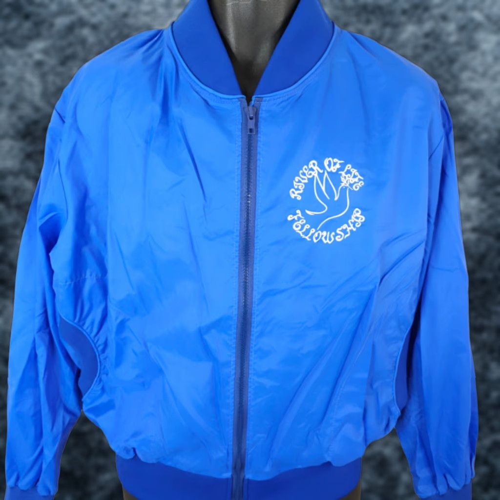 Vintage VINTAGE Kamped Firez Jacket Mens Large Blue 80s 90s Christian Windbreaker USA Leather? Nylon? Size US L / EU 52-54 / 3 - 1 Thumbnail