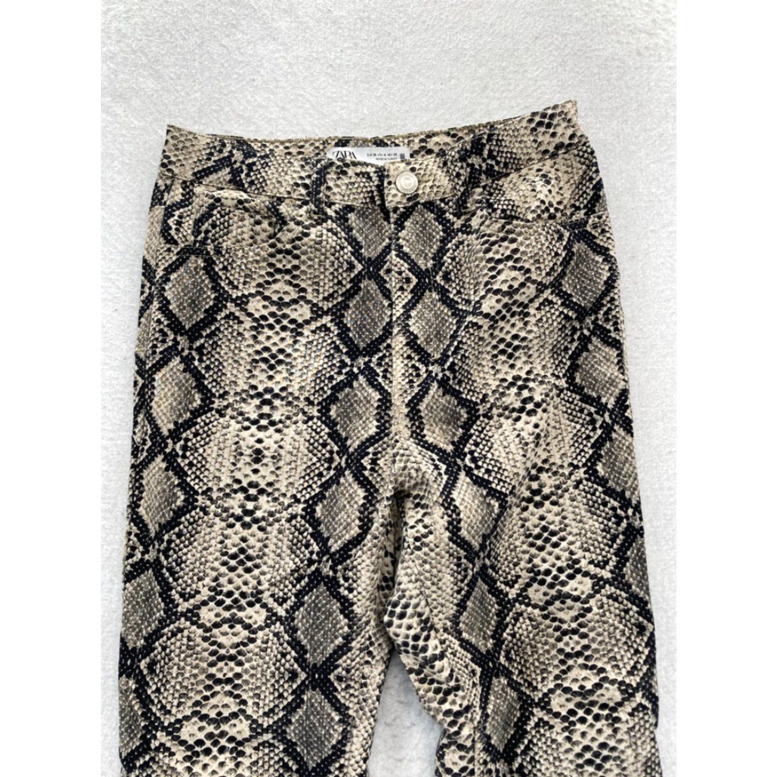 Zara ZARA Pants Women's 6 Brown Stretch Snakeskin Print Skinny Ankle Mid Rise Career Size 26" / US 2 / IT 38 - 2 Thumbnail