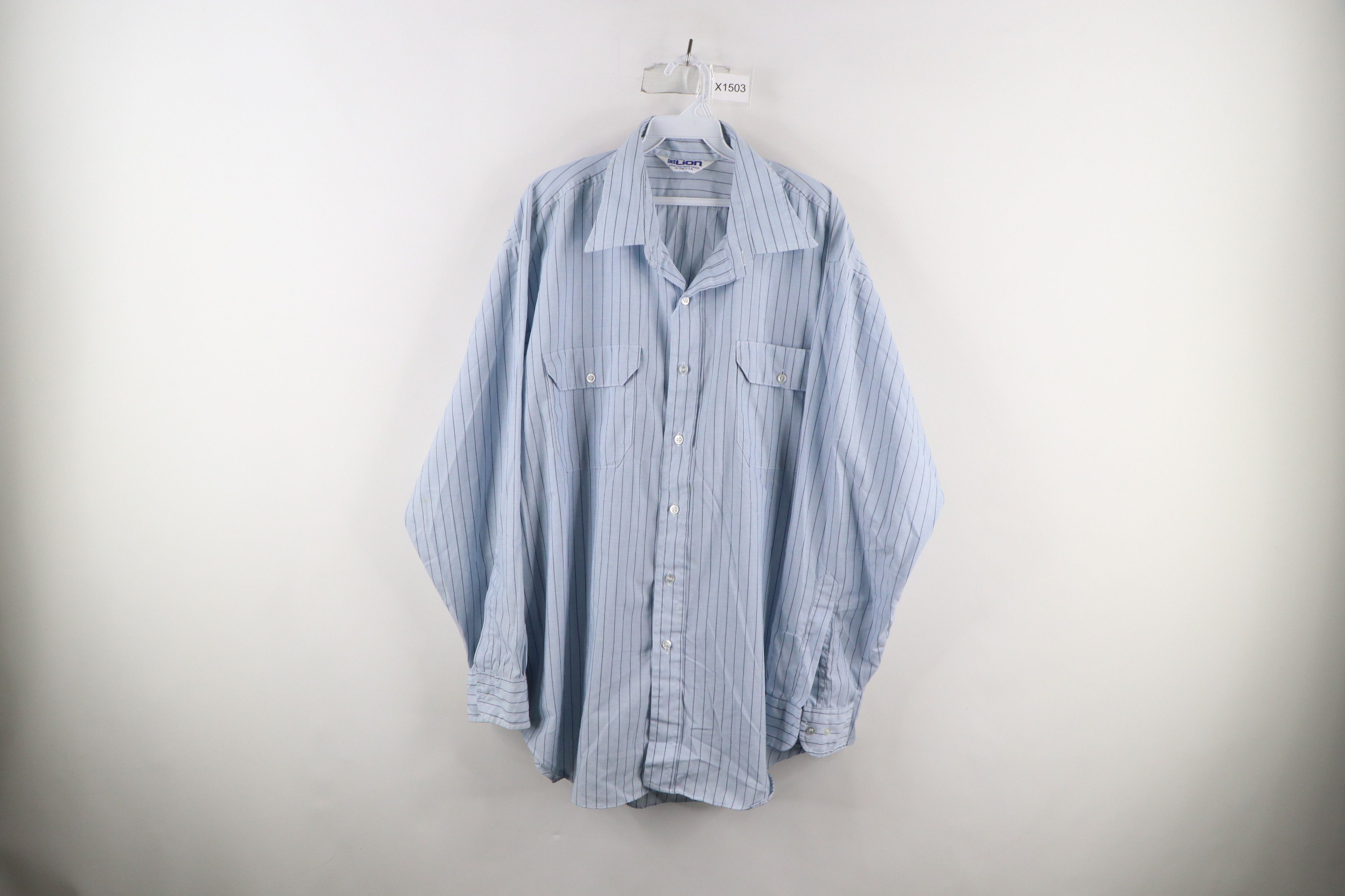 Vintage Vintage 70s Streetwear Work Mechanic Button Shirt Blue USA Size US XL / EU 56 / 4 - 1 Thumbnail