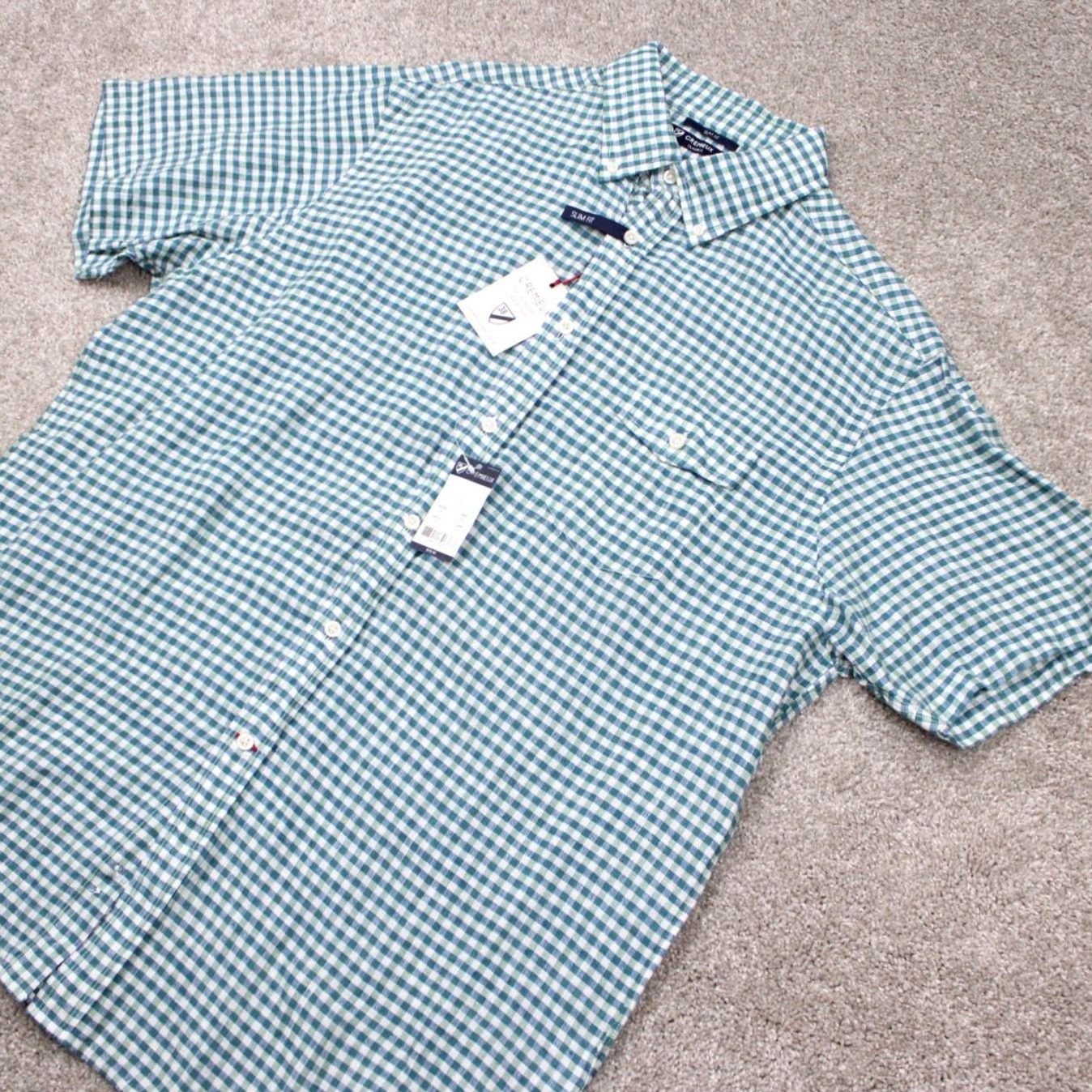 Cremieux Cremieux Long Sleeve Button-Down Shirt Mens Large Green/White Slim Fit Linen Cotton Check NWT S/S Button-Up Shirt Size US L / EU 52-54 / 3 - 3 Thumbnail