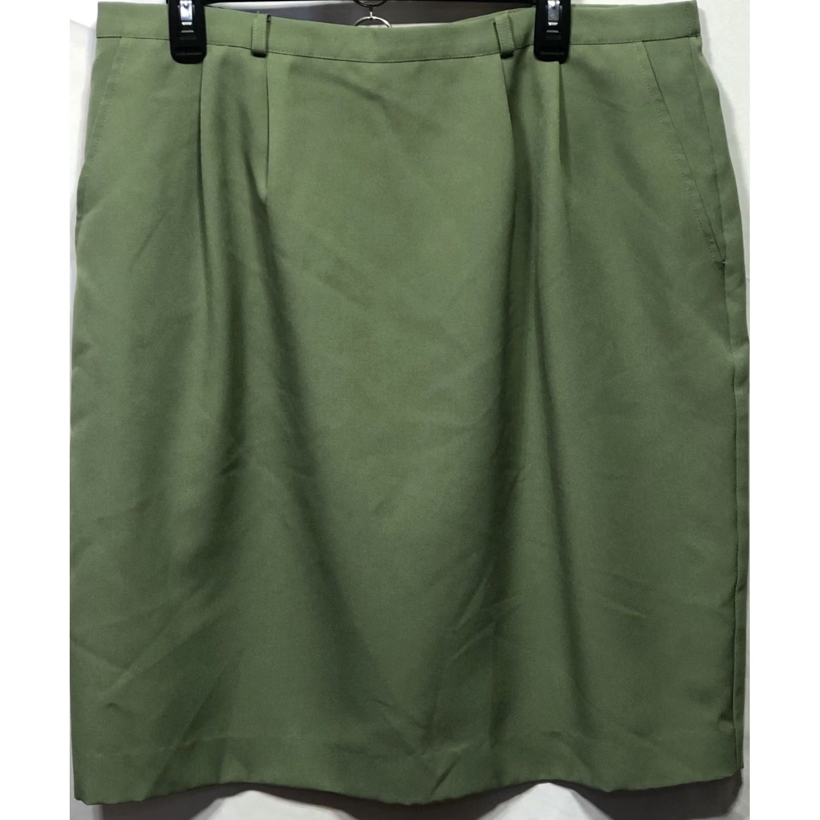 Vintage Liz Baker Skirt Womens 18 Green Straight Midi Darts Pockets Slit career office Size 40" / US 18 - 5 Thumbnail