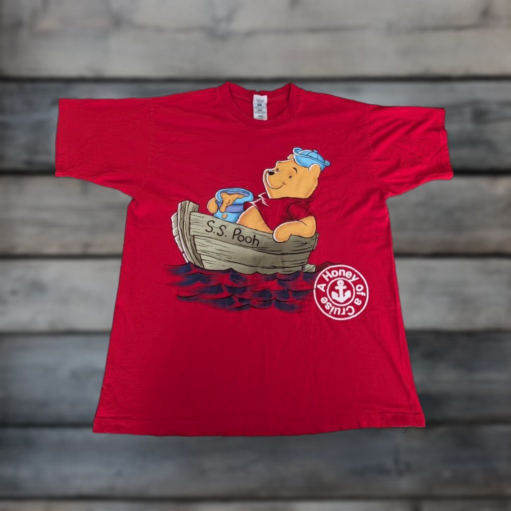 Disney VINTAGE Disney Pooh T-Shirt Men's XL Red Single Stitch 90s USA Made Crew Neck Graphic Print Shirt Size US XL / EU 56 / 4 - 1 Thumbnail