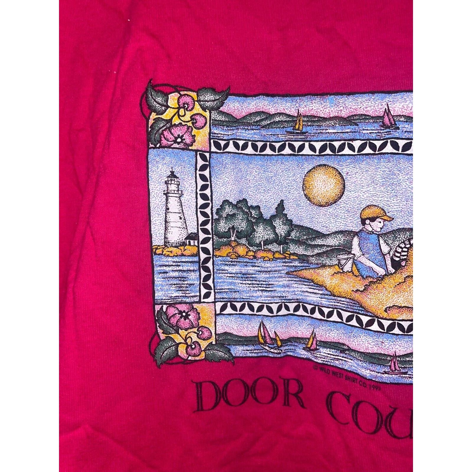 Jerzees Vintage Door County Shirt Lake Lighthouse Pink VTG Tee 90s L Size US L / EU 52-54 / 3 - 5 Thumbnail