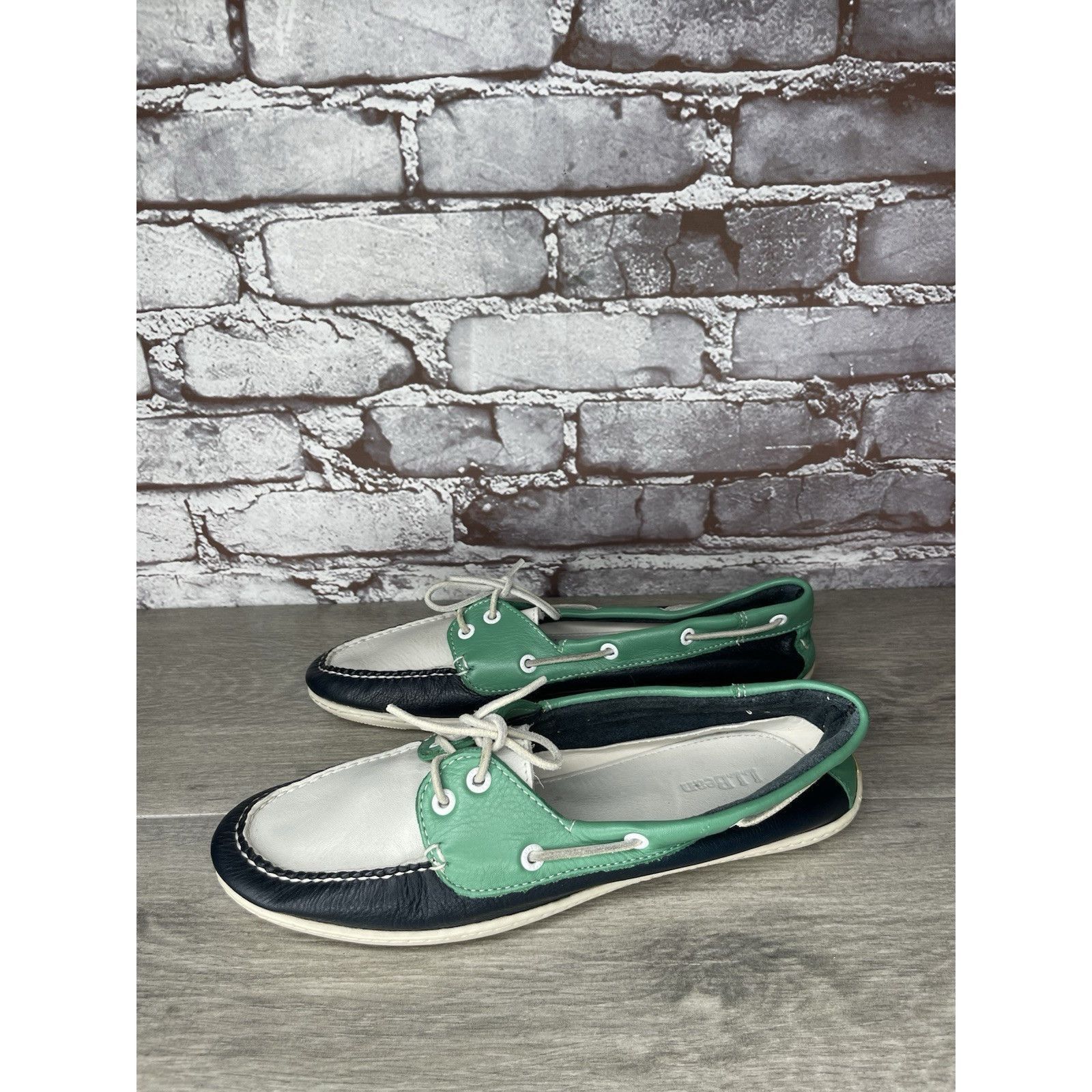 L.L. Bean LL Bean Blue Green White Leather Preppy Loafers Boat Shoes W Size US 9 / IT 39 - 12 Thumbnail