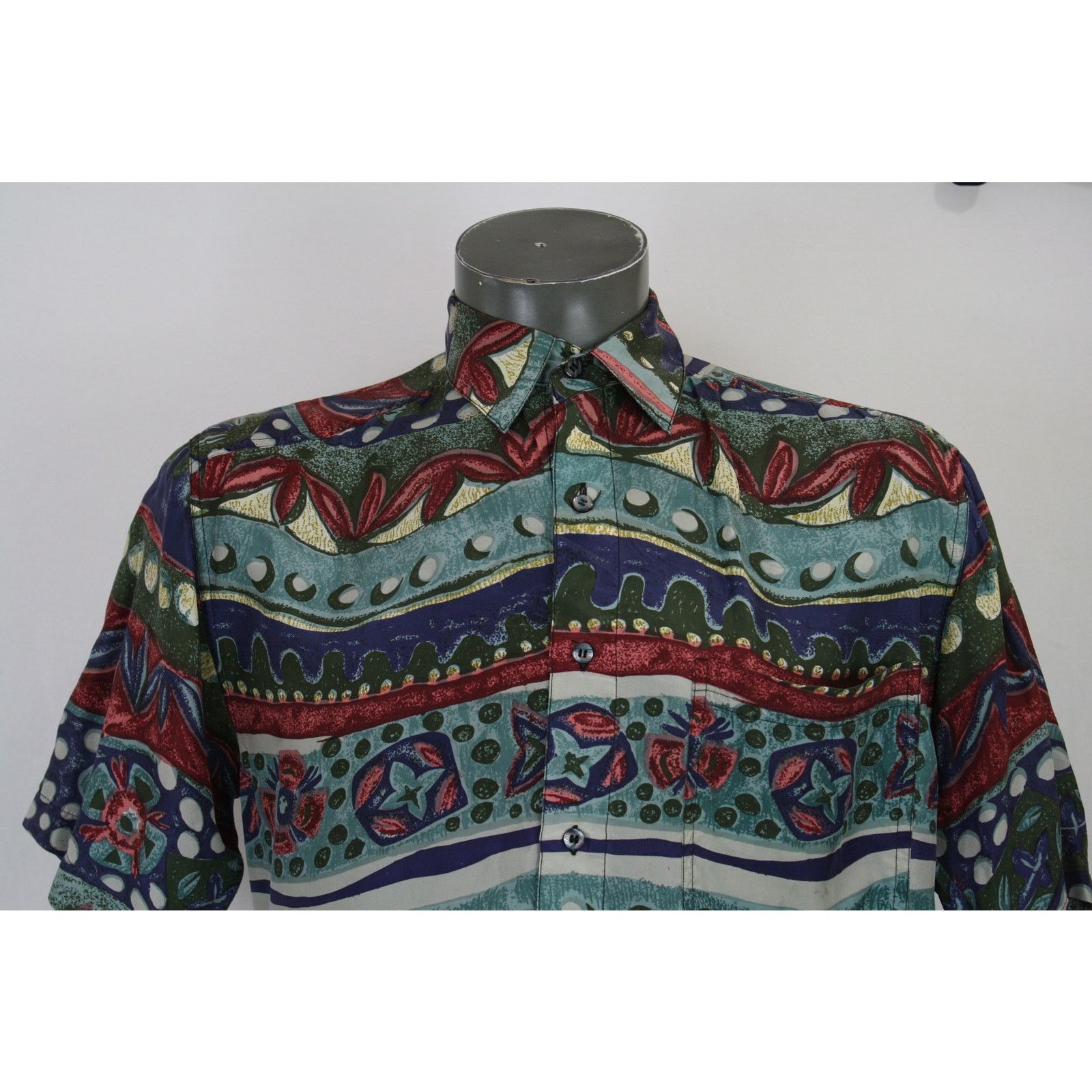 Vintage Acajac Silk Shirt Mens S Abstract Retro Button Up 90s Style Size US S / EU 44-46 / 1 - 2 Thumbnail