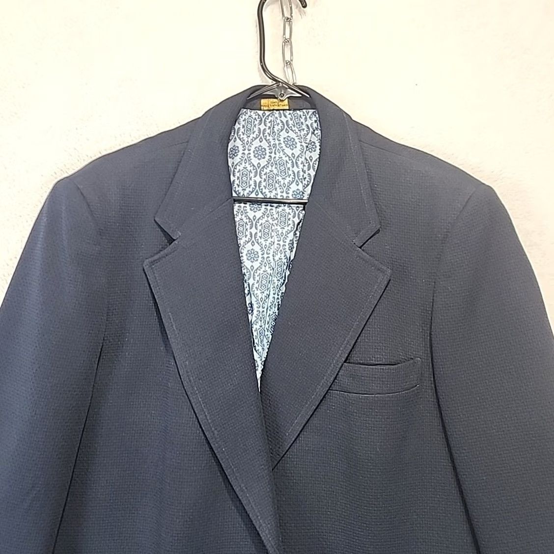 Vintage VINTAGE Tailored Jacket Leisure Suit Blazer Sport Coat Navy Blue 70s Mens 46 Reg Johnny Carson Groovy Mod 1970s Master Crafted Polyester Size 46R - 4 Thumbnail