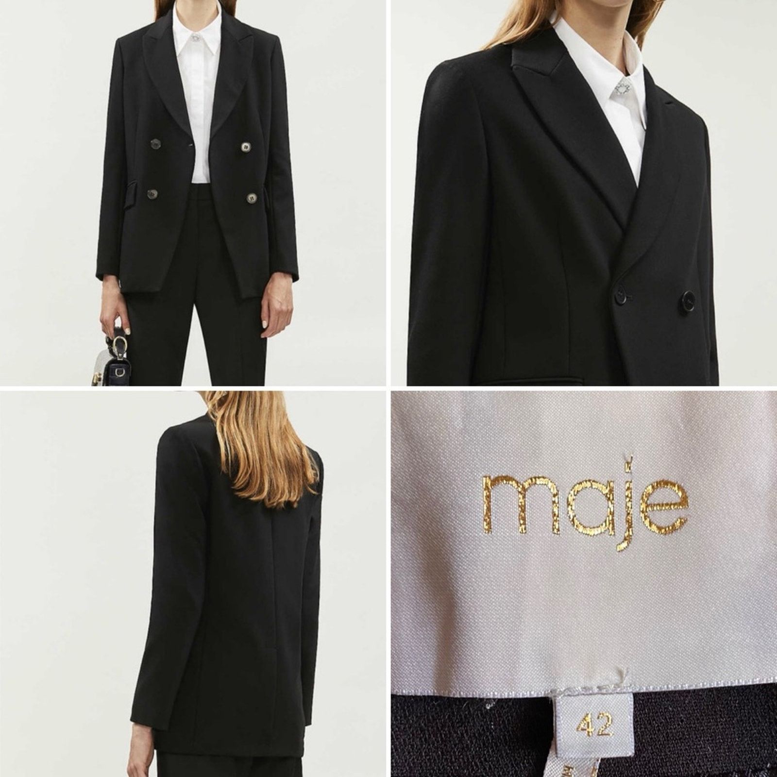 Maje MAJE VOGA $565 Black Double-Breasted Crepe Blazer FR42 US 10 Size L / US 10 / IT 46 - 1 Thumbnail