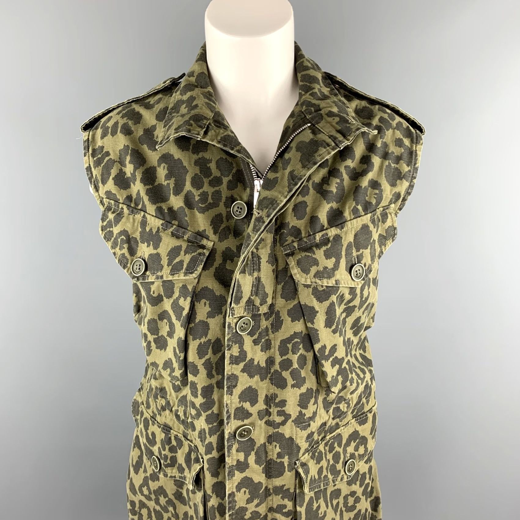 Yves Saint Laurent SAINT LAURENT Cotton Vest Size 6 Olive Black Leopard SS16 Size M / US 6-8 / IT 42-44 - 2 Thumbnail