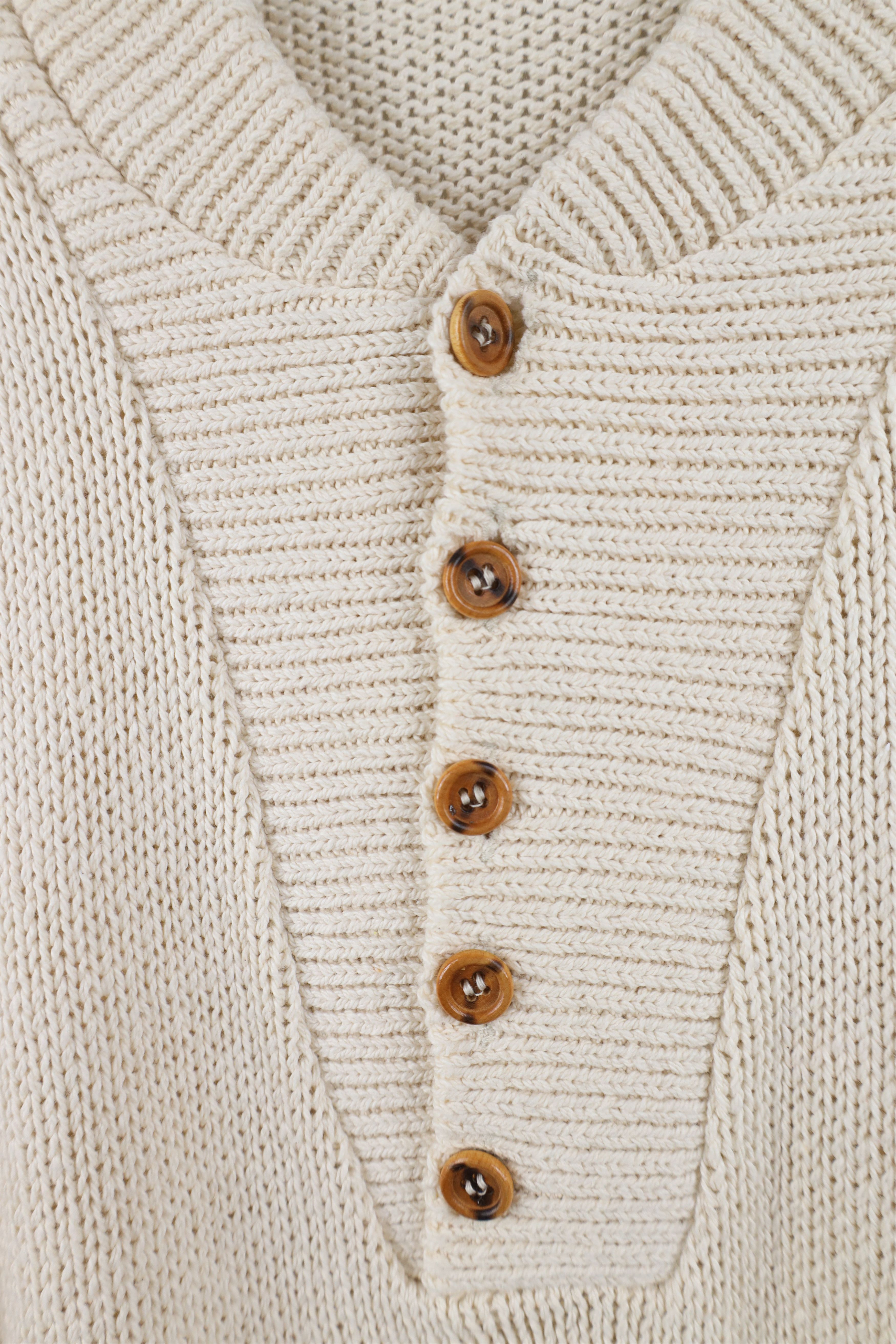 Vintage Vintage 90s Streetwear Ribbed Knit Henley Sweater Cream USA Size US XL / EU 56 / 4 - 4 Thumbnail