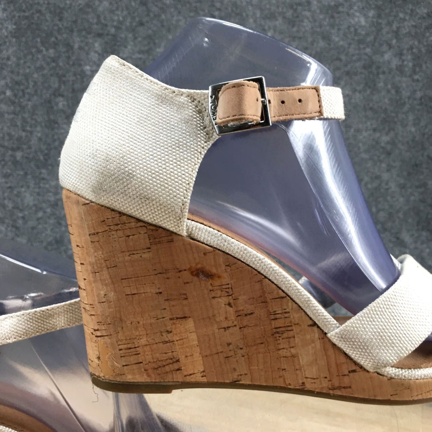 Toms TOMS Sandals Womens 10 Sienna Open Toe Wedge Ankle Strappy Beige Fabric Size US 10 / IT 40 - 5 Thumbnail