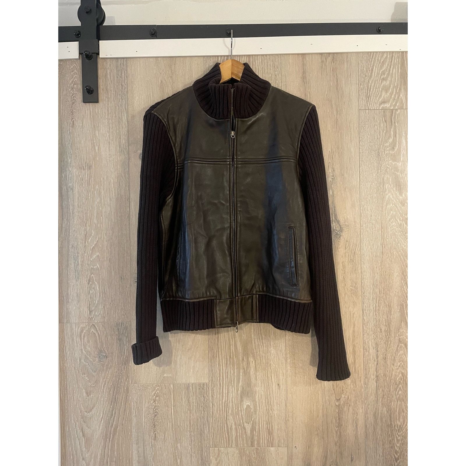 Michael Kors Michael Kors - Leather Front Ribbed Jacket / size L / Brown Size L / US 10 / IT 46 - 1 Thumbnail