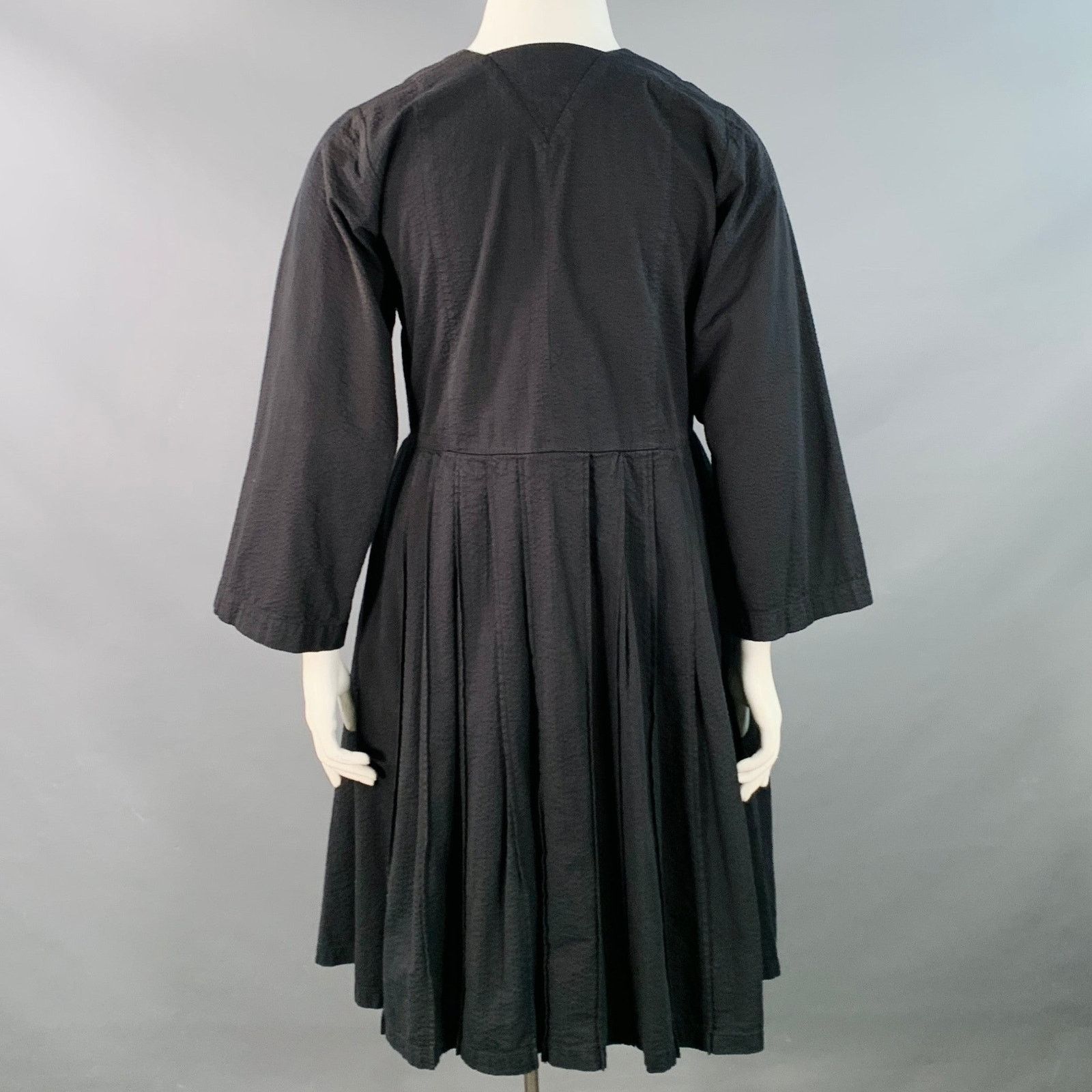 Henrik Vibskov Size M/L Black Cotton Seersucker Long Sleeve Pleated Dress Size M / US 6-8 / IT 42-44 - 3 Thumbnail