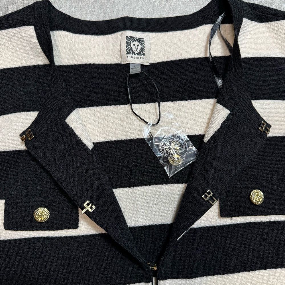 Anne Klein New Anne Klein Black White Striped Cardigan Size L Size L / US 10 / IT 46 - 7 Thumbnail