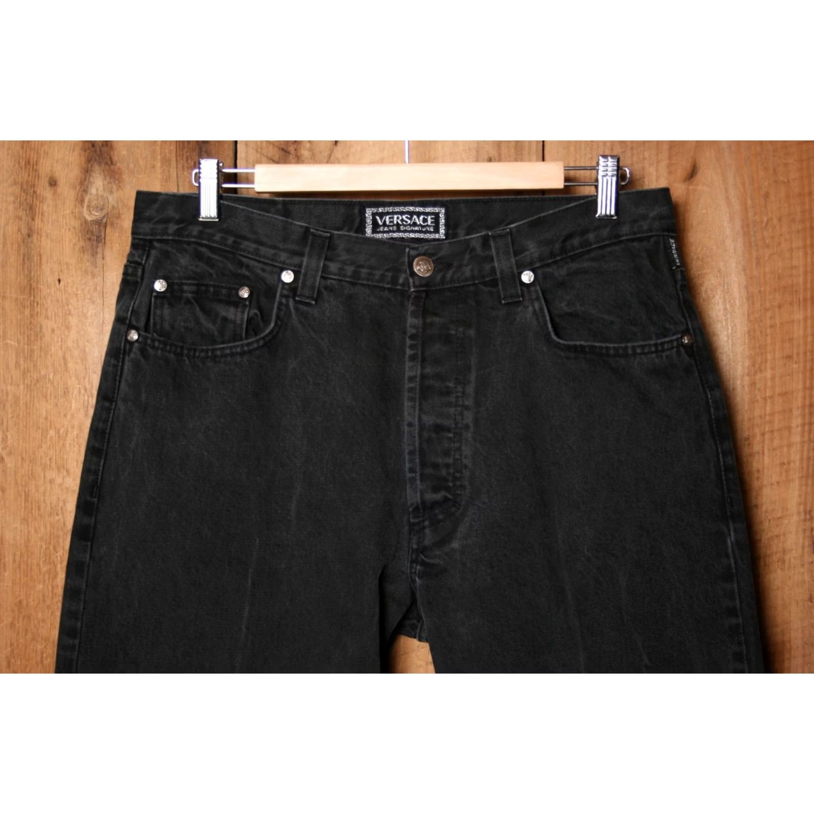 Versace VINTAGE Versace Jeans Mens Black Denim Jeans 32x29 Straight Rise Mid Button Fly 32 Inseam 29 Black Denim Cotton Italy Brand Versace Size US 32 / EU 48 - 2 Thumbnail