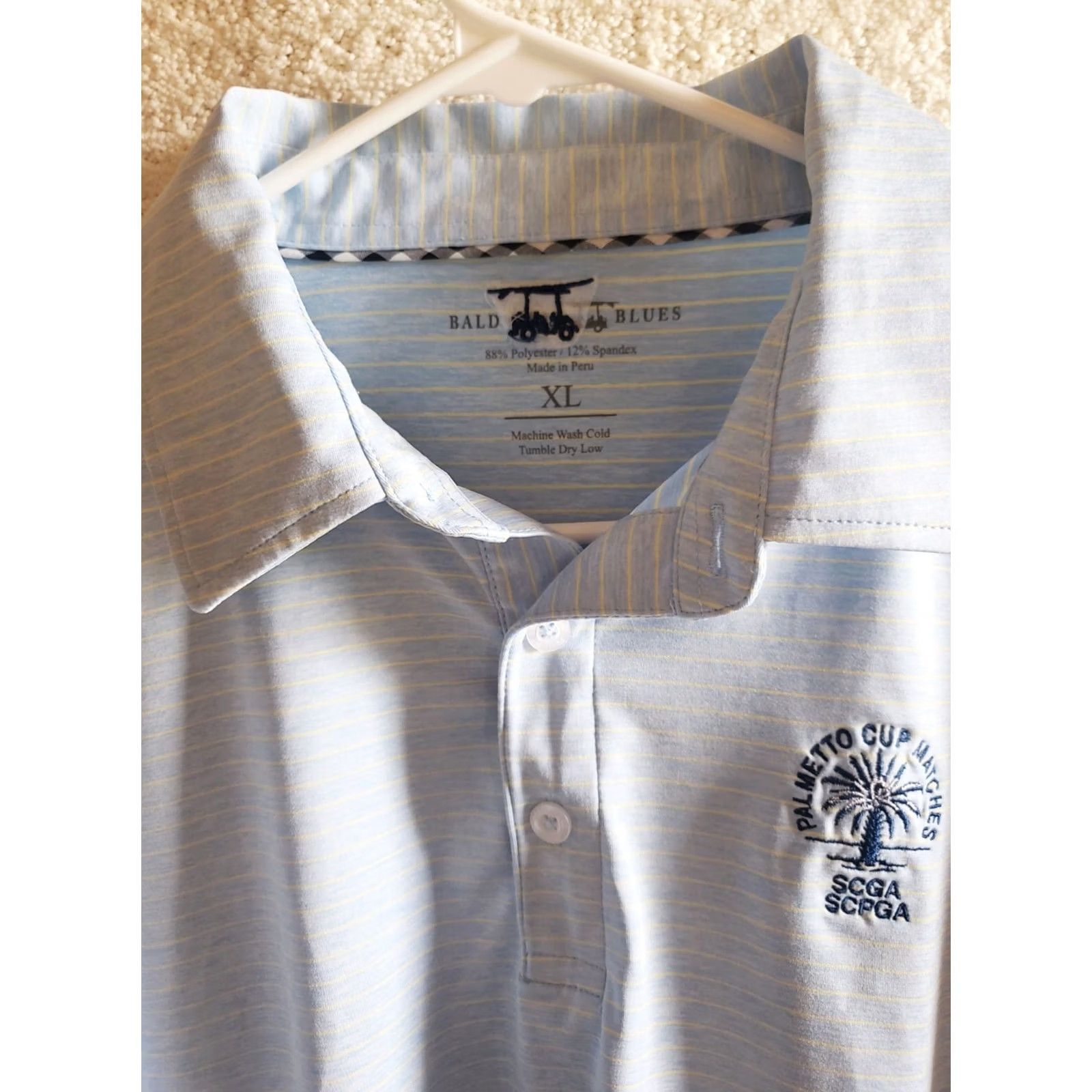 Vintage Bald Head Island Club Polo Shirt Mens XL Blue Yellow Striped Knit Polyester Spandex Logo Golf Shirt Size US XL / EU 56 / 4 - 4 Thumbnail