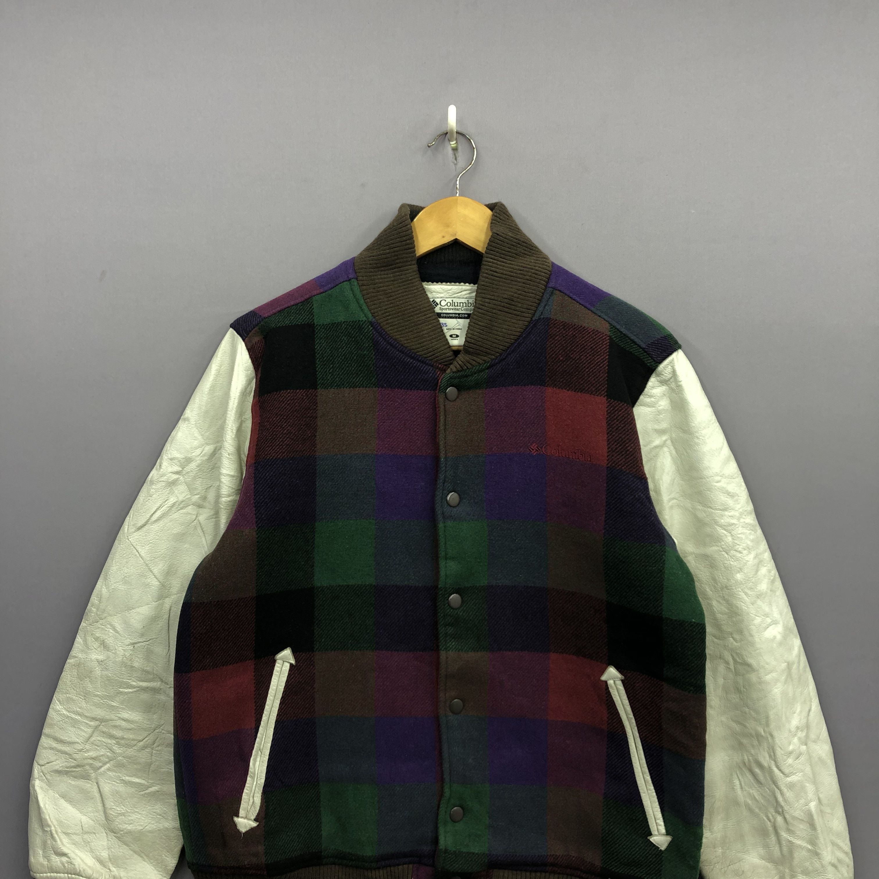 Columbia × Vintage Vintage Columbia Plaid Leather Varsity Wool Jackets Size US S / EU 44-46 / 1 - 3 Thumbnail