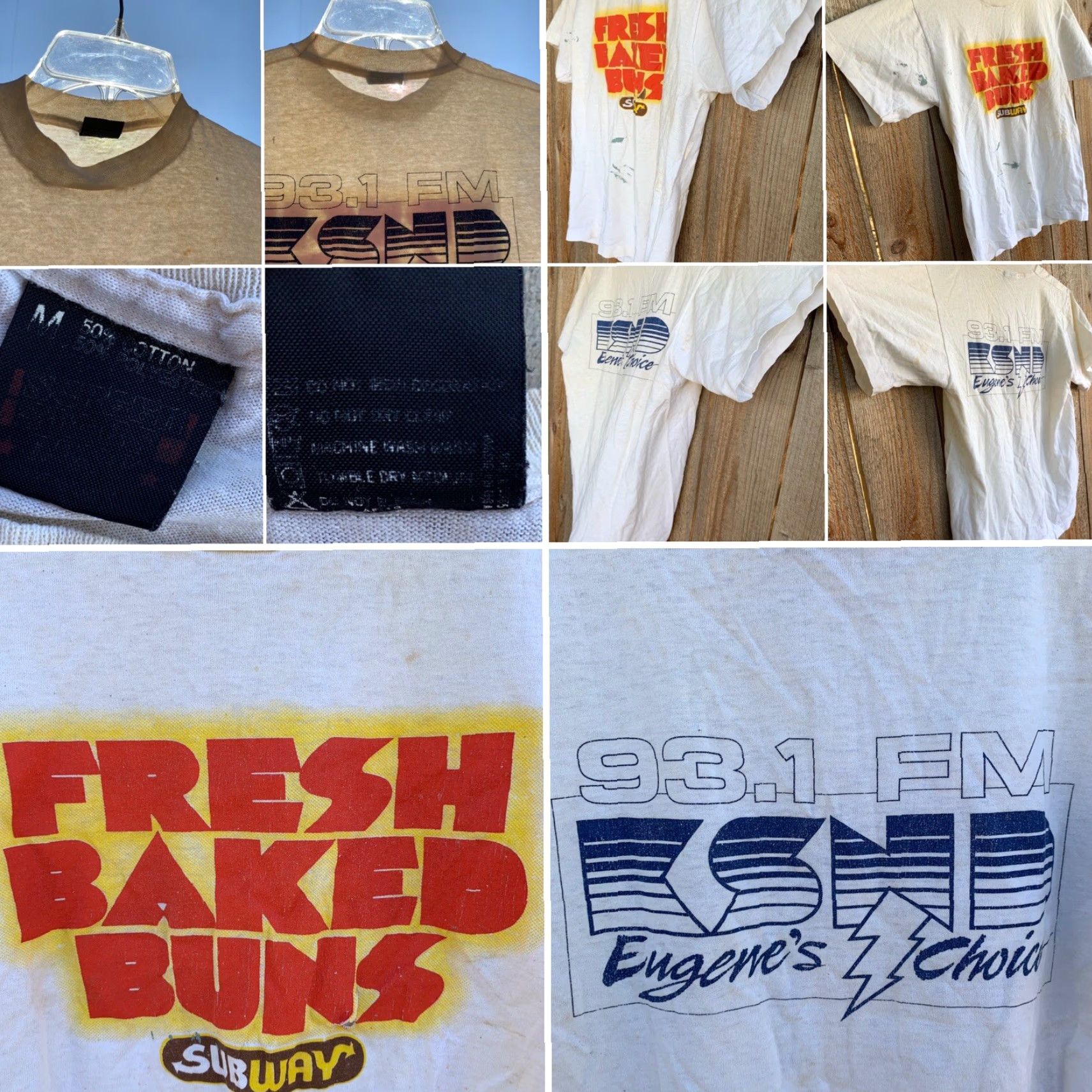 Vintage VINTAGE FRESH BAKED BUNS Subway 93.1 FM KSND Eugene’s Choice T Shirt M White Mens Graphic Tee 1990s Screen Stars Best Shirt Size US M / EU 48-50 / 2 - 6 Thumbnail