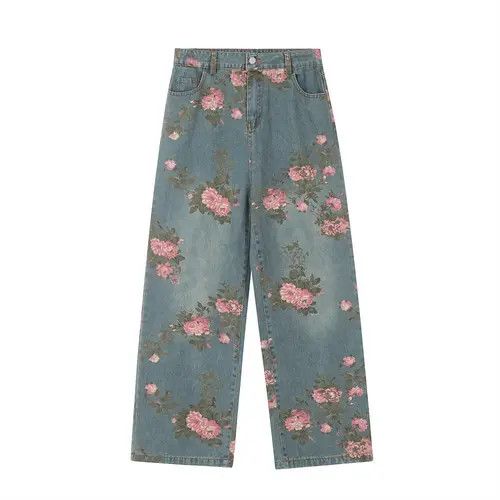 VIBE Men's loose wide-leg rose print jeans Size US 32 / EU 48 - 1 Thumbnail