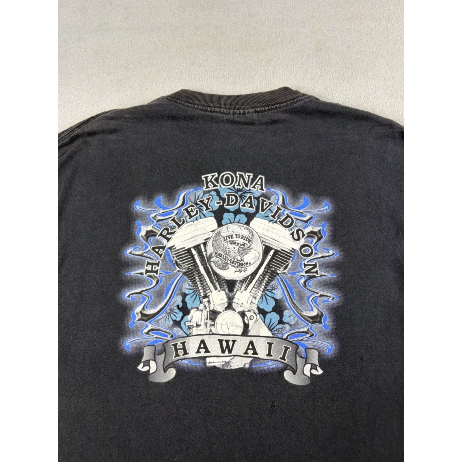 Harley Davidson VINTAGE Harley-Davidson Shirt Men’s Large Black Kona Hawaii Motorcycle Bike Graphic Print Short Sleeve Crew Neck Double-Sided Mens L Size US L / EU 52-54 / 3 - 7 Thumbnail