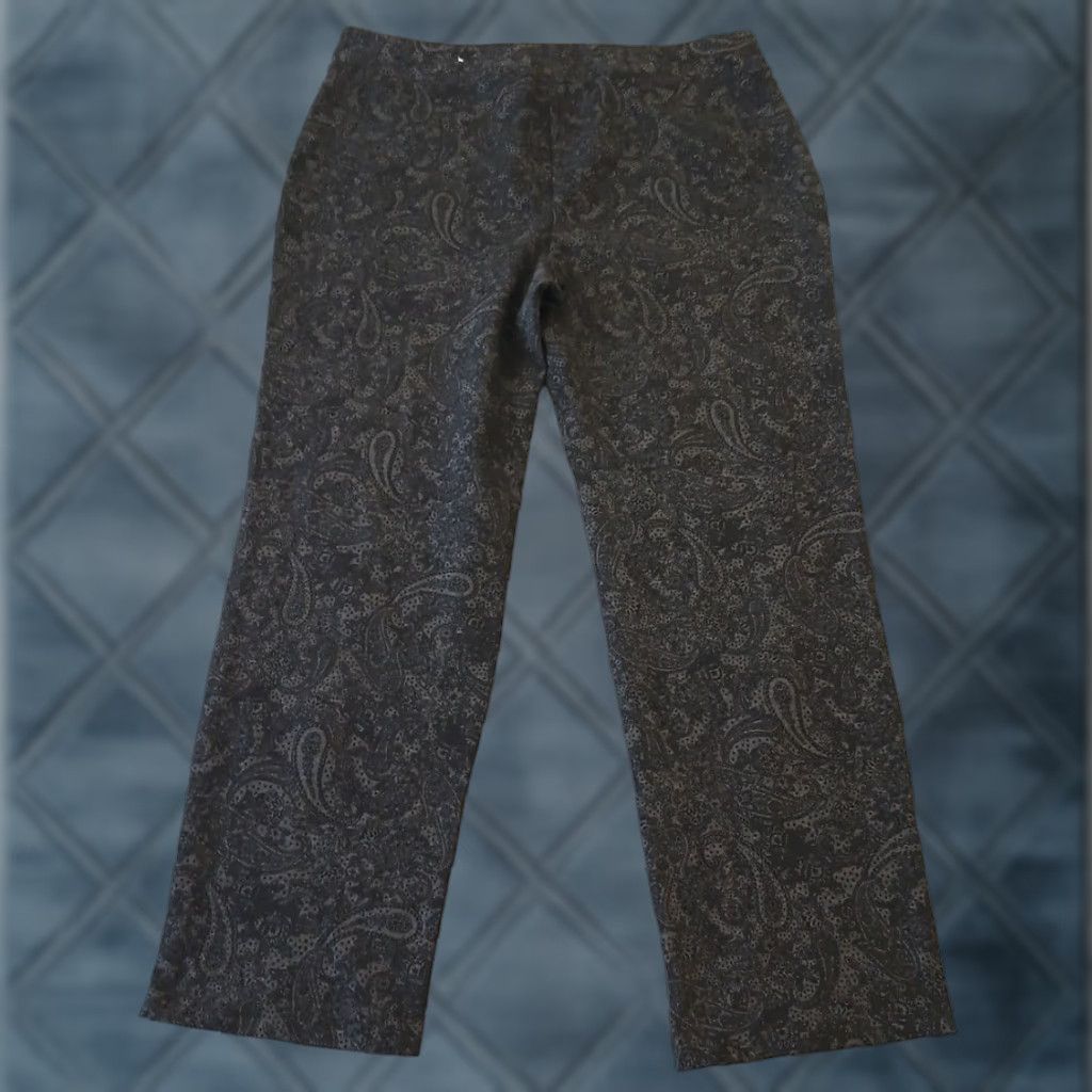 Vintage Cato Ankle Pants Womens XL Black Paisley Pull On Stretch 38x30 High Rise Size 40" / US 18 - 1 Thumbnail