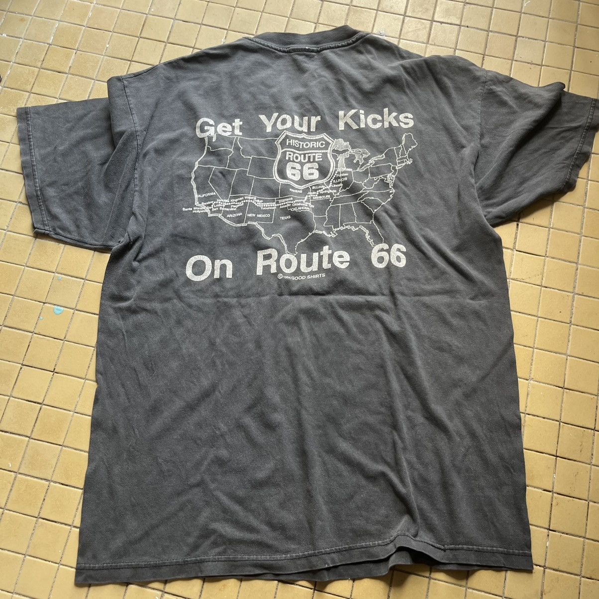 Rap Tees 💥Crazy Sunfaded Route 66 Backhit Get Your Kicks 1994 Size US L / EU 52-54 / 3 - 1 Thumbnail