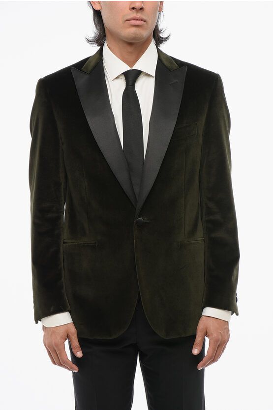 CODE Velvet Single-breasted Blazer With Peak Satin Lapel
