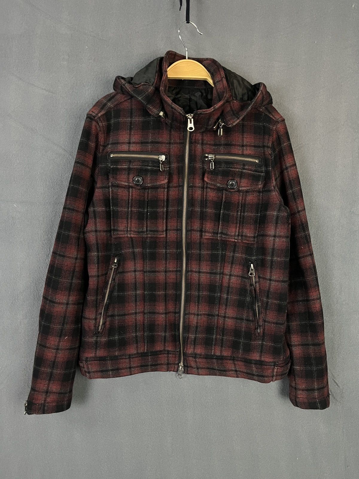 Japanese Brand × Vintage Edge Rupert Plaid Wool Jacket Removable Hoodie Size S / US 4 / IT 40 - 2 Thumbnail
