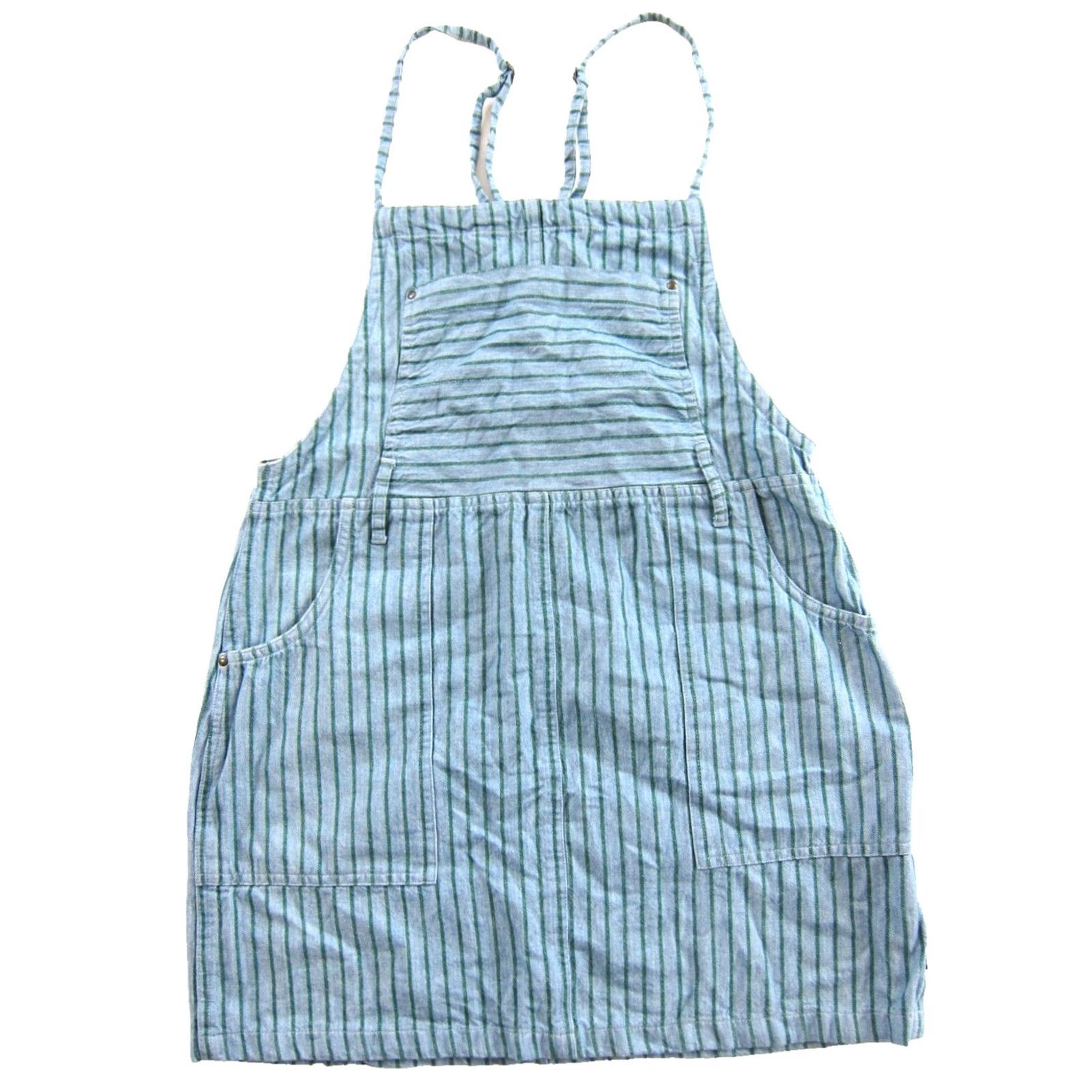 RVCA RVCA Blue Green Stripe 100% Cotton Pocket Apron Tank Dress Woman Small Size S / US 4 / IT 40 - 2 Thumbnail