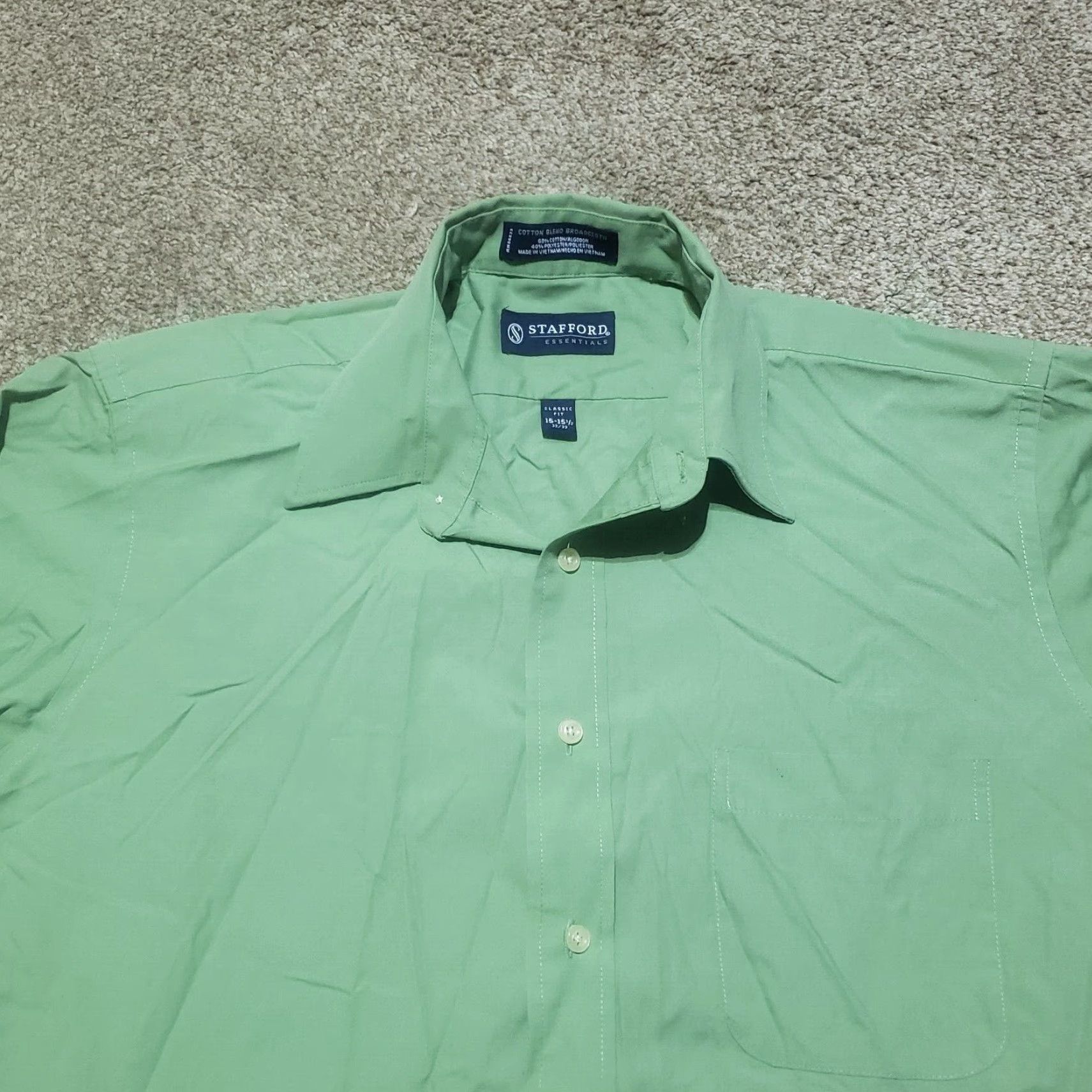 Stafford Stafford Shirt Adult Men 15.5 Green Long Sleeve Button-Up Collared Cotton All Seasons 15.5 Size US L / EU 52-54 / 3 - 2 Thumbnail