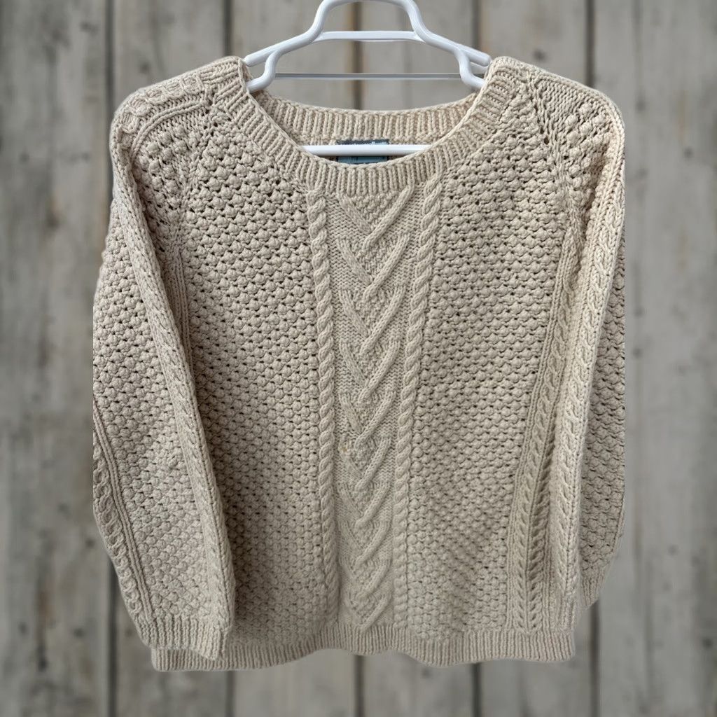 Vintage VINTAGE Hand Knit Chunky Cable Knit Ivory Pure Wool Fisherman’s Sweater Womens XL Shirt Womens XL Ivory 1990s Size XL / US 12-14 / IT 48-50 - 1 Thumbnail