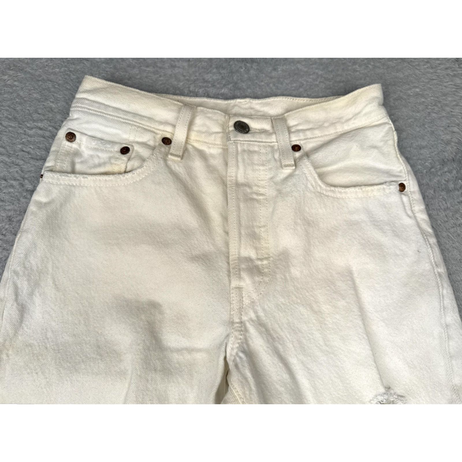 Levi's Levi's 501 Jeans Womens White Distressed Button Fly High-Rise 24x26 Straight Size 42" / US 20 - 4 Thumbnail