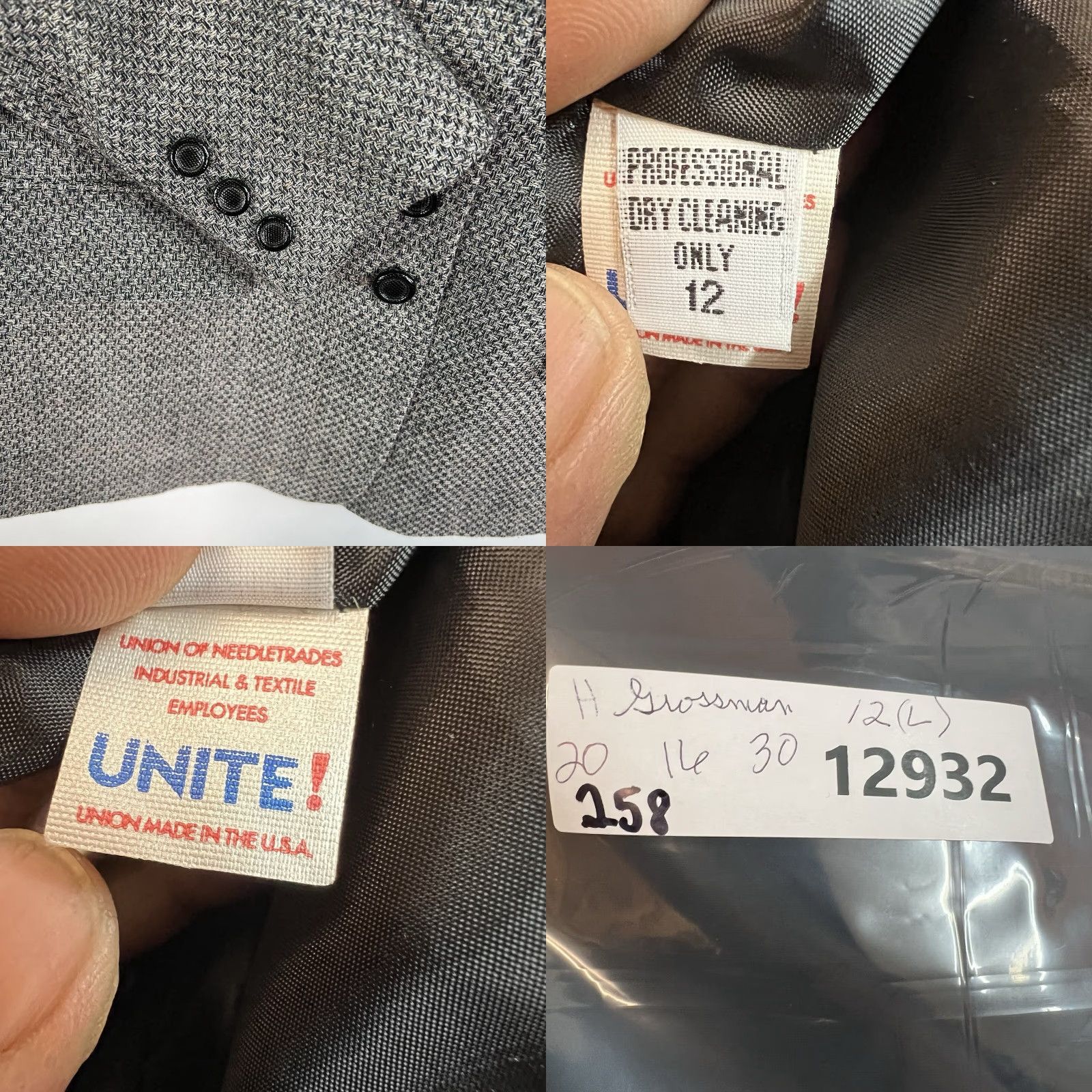 Vintage VINTAGE Herbert Grossman Blazer Jacket Womens Size 12 Gray Wool Blend Tweed/Peak Lapel Four-Button Long Sleeve Regular Fit Size XL / US 12-14 / IT 48-50 - 8 Thumbnail