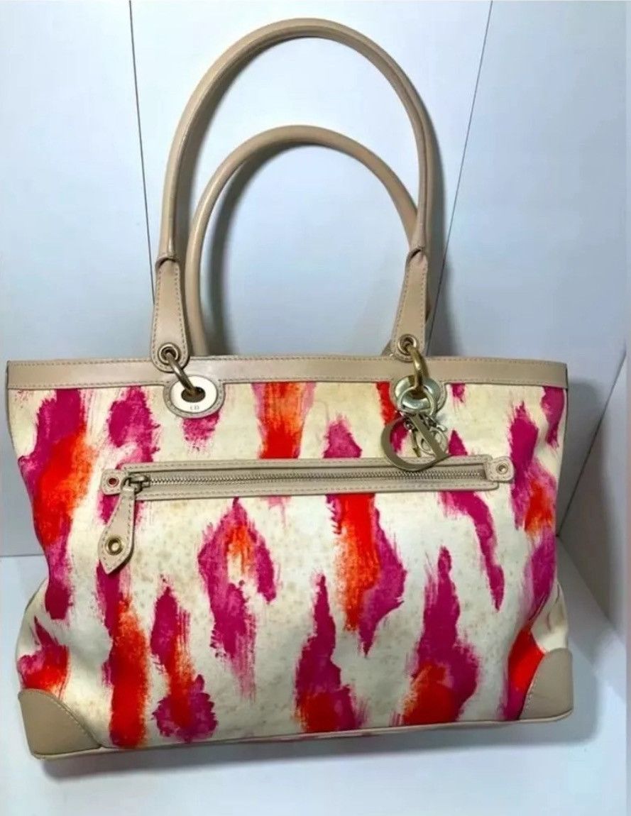 Dior St. Tropez Women's Canvas Tote Bag Beige Pink -Red