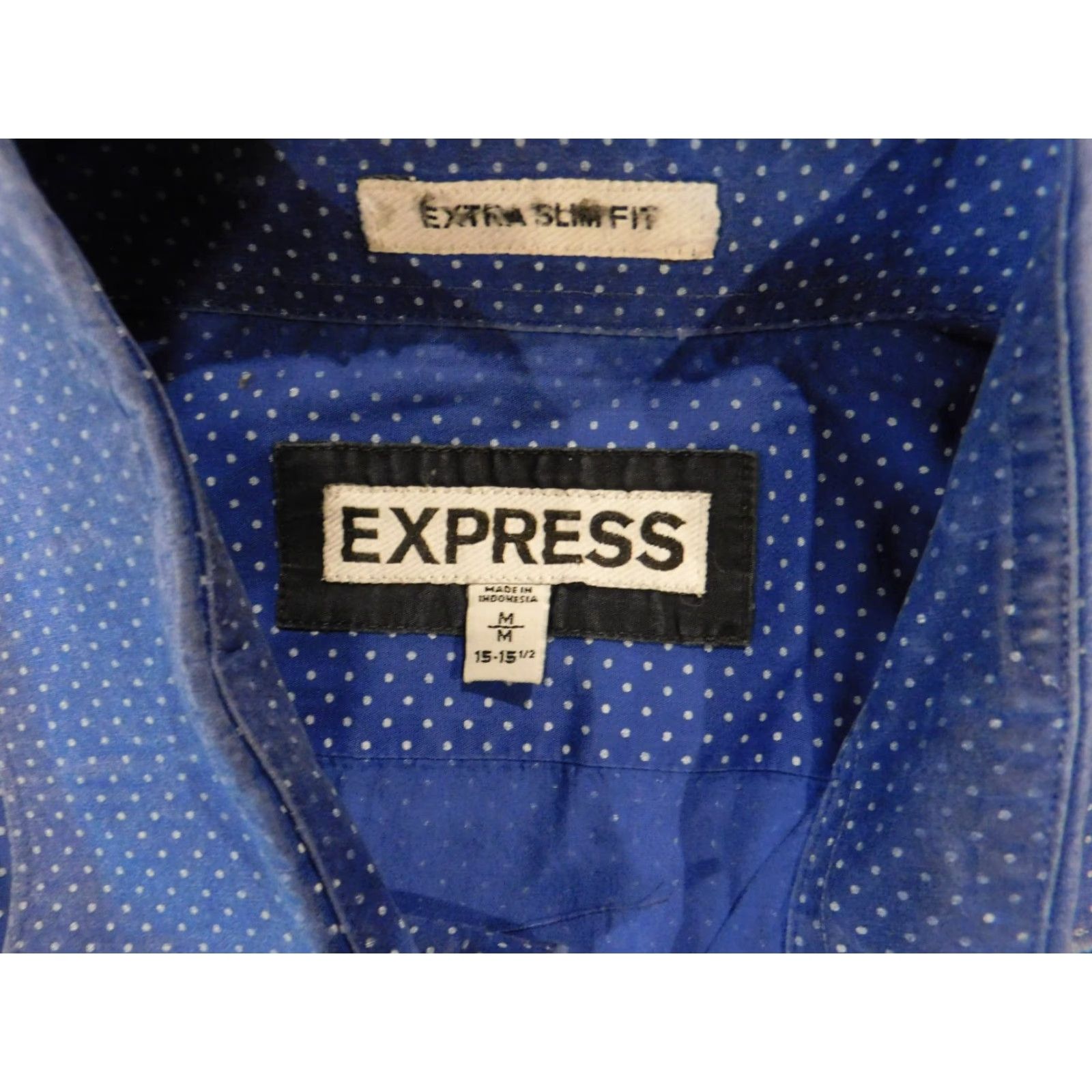 Express Express Mens Button-Down Shirt Medium Blue Dots Slim Fit Extra-Slim Cotton Knit Size US M / EU 48-50 / 2 - 6 Thumbnail